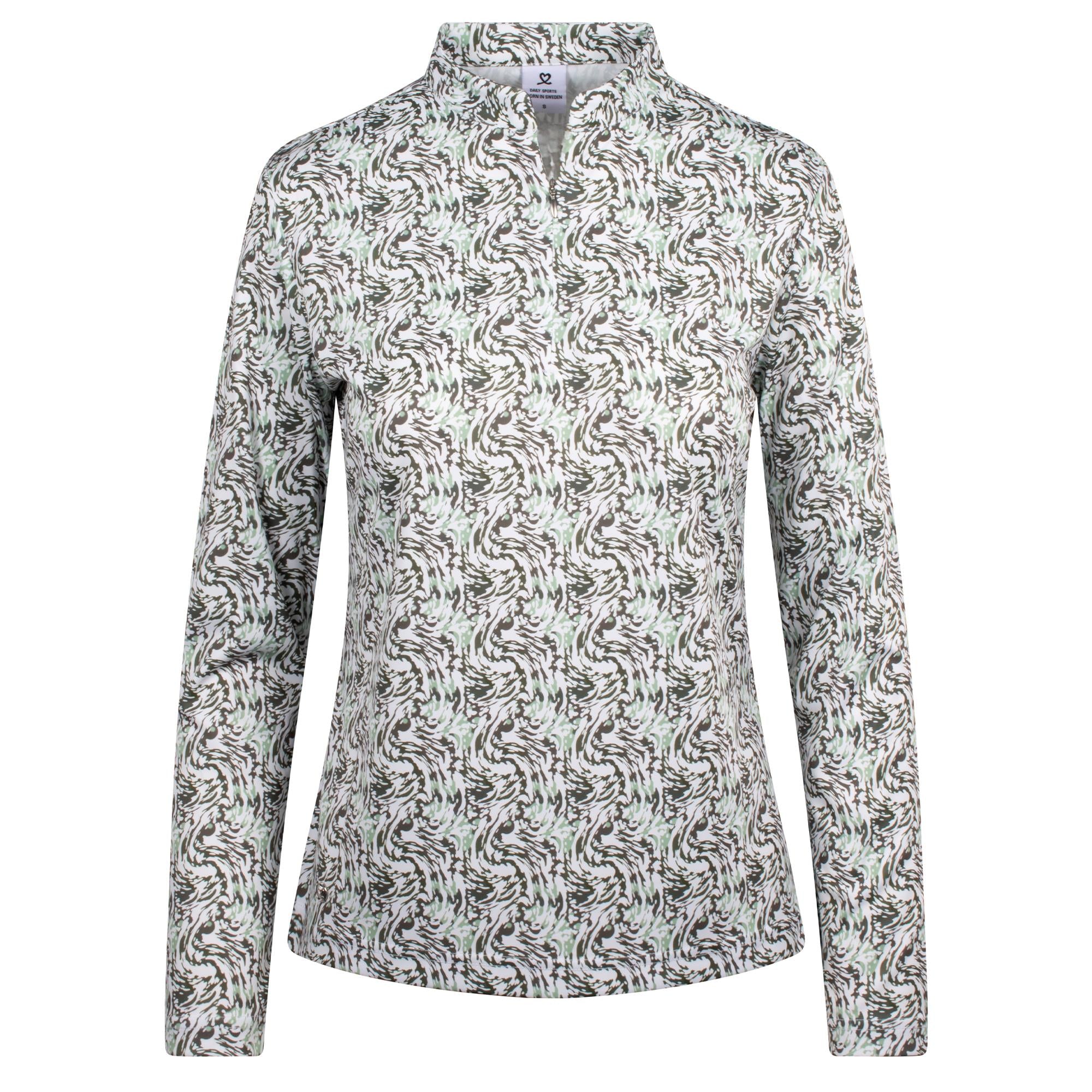 Daily Sports Dull Printed Long Sleeve Ladies Golf Polo Shirt Abstract Swirl