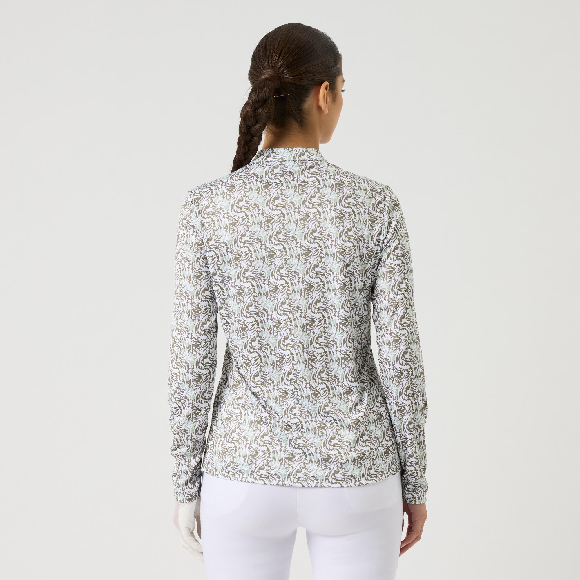 Daily Sports Dull Printed Long Sleeve Ladies Golf Polo Shirt Abstract Swirl