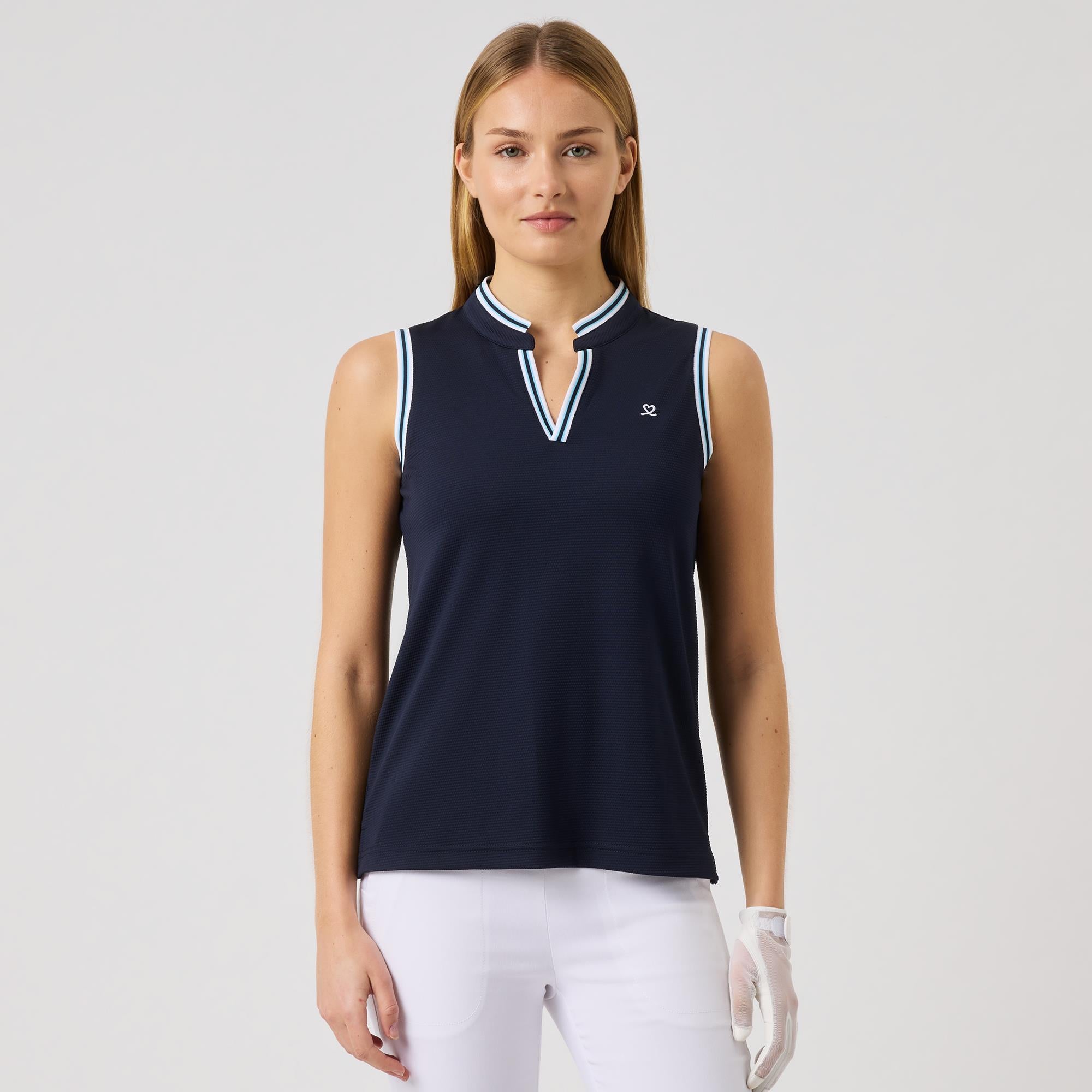 Daily Sports Round Neck Sleeveless Ladies Golf Polo Shirt Navy