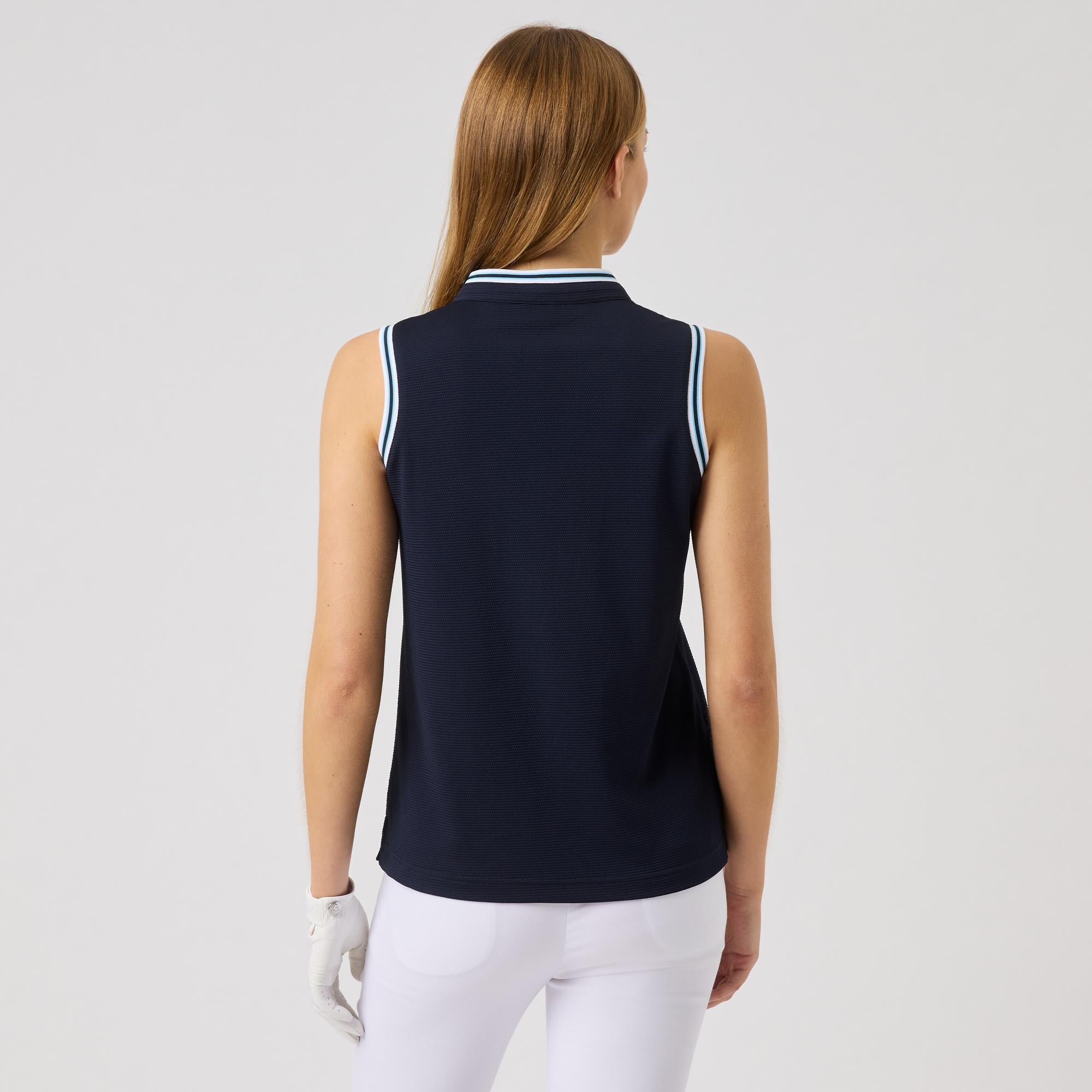 Daily Sports Round Neck Sleeveless Ladies Golf Polo Shirt Navy