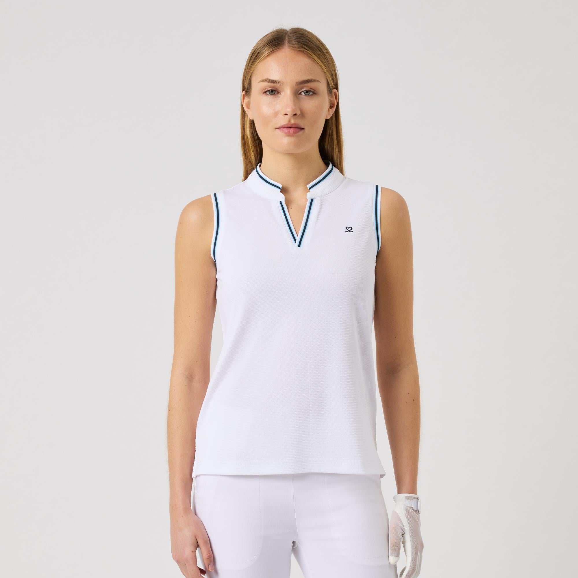 Daily Sports Round Neck Sleeveless Ladies Golf Polo Shirt White