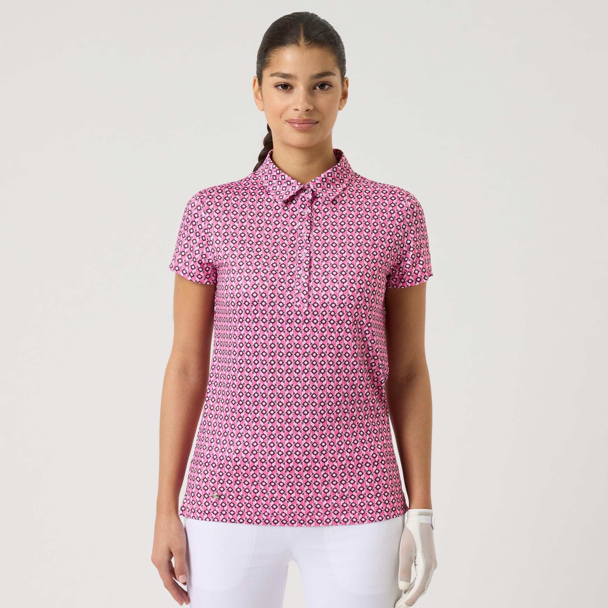 Daily Sports Sheermotion Ladies Golf Polo Shirt Geometric Palm Tree