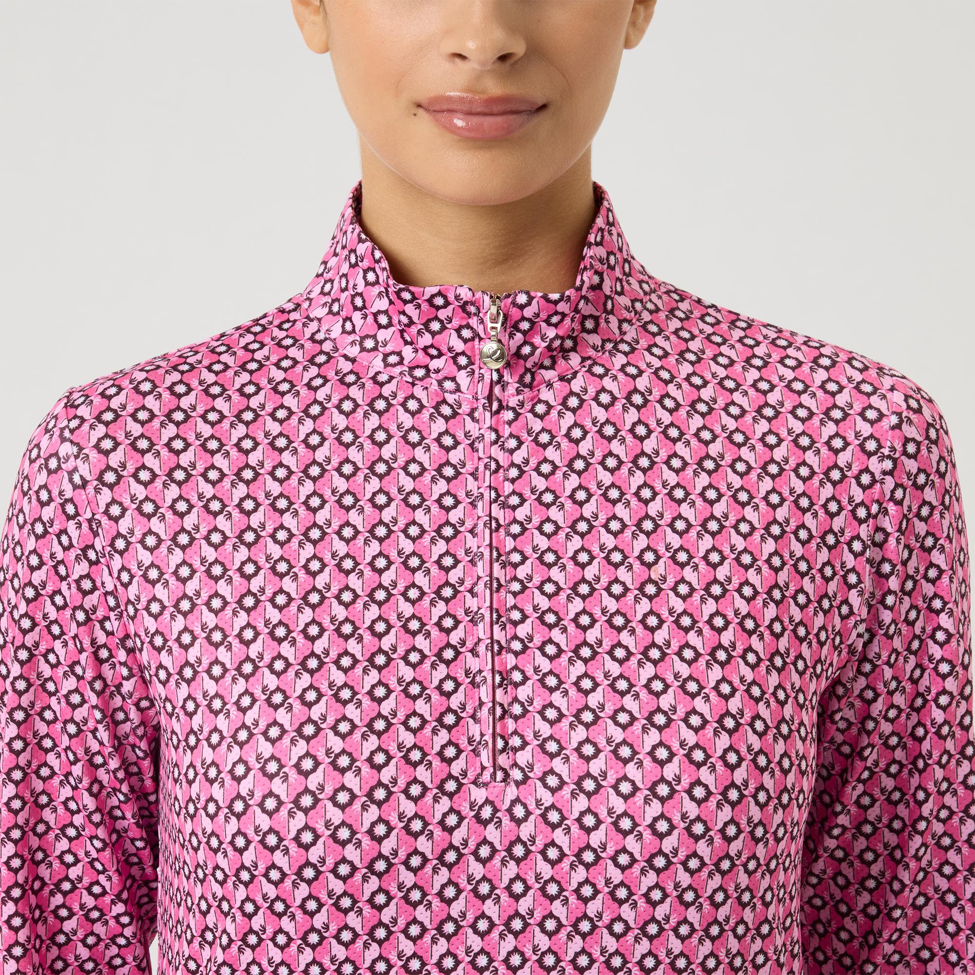 Daily Sports Sheermotion Ladies Long Sleeve Golf Polo Shirt Geometric Palm Tree