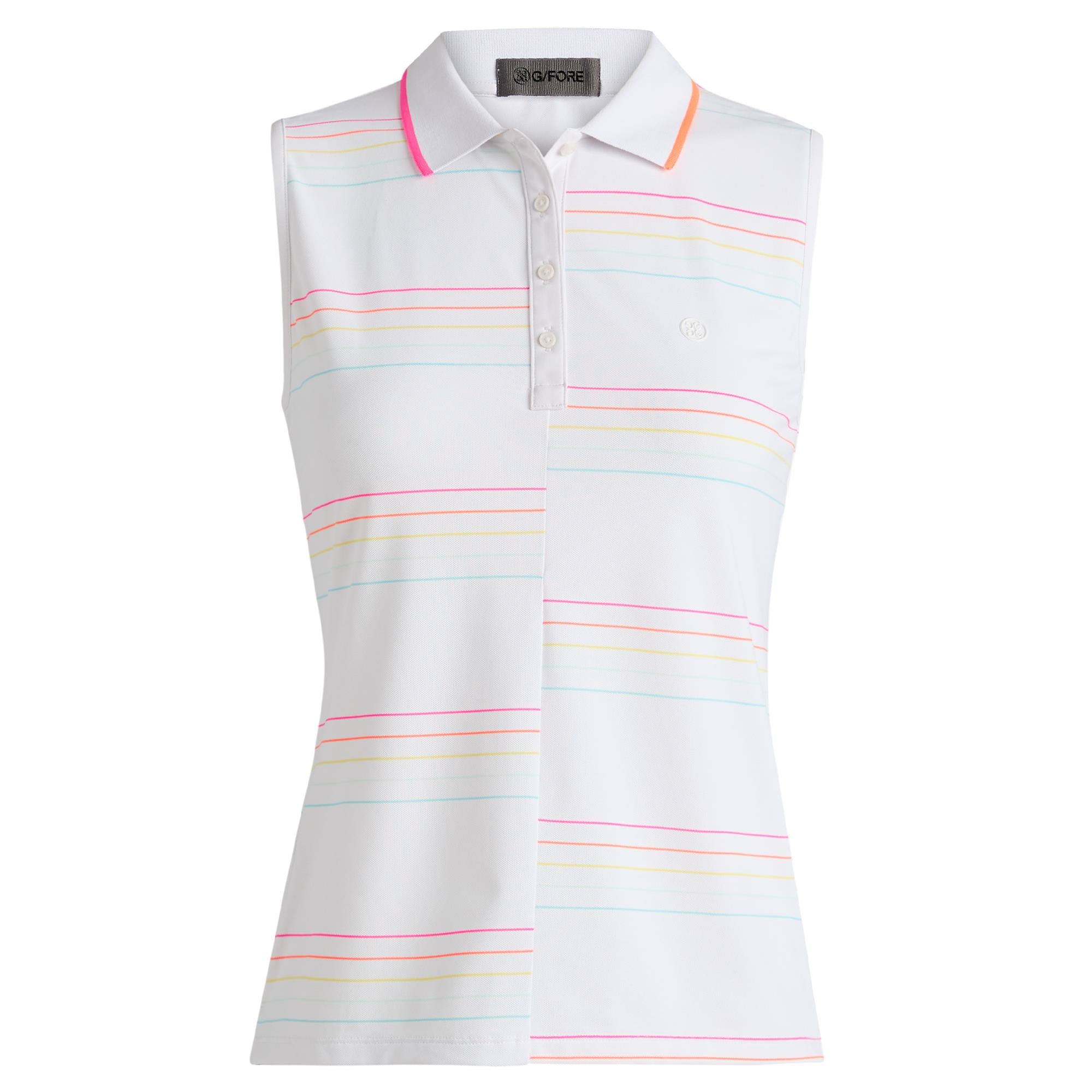 G/FORE Tech Pique Split Favourite Stripe Ladies Golf Polo Snow/Cenote