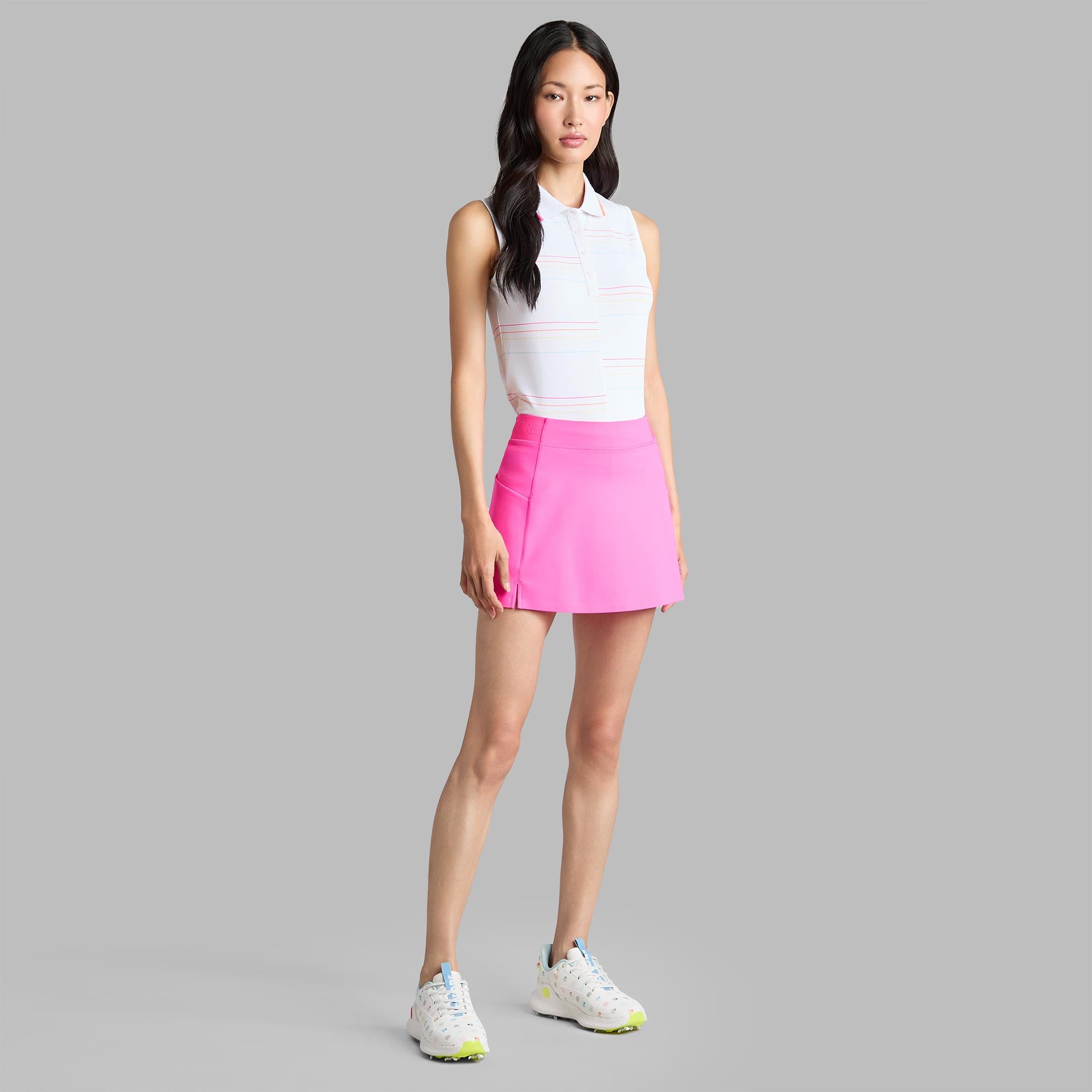 G/FORE Tech Pique Split Favourite Stripe Ladies Golf Polo Snow/Cenote
