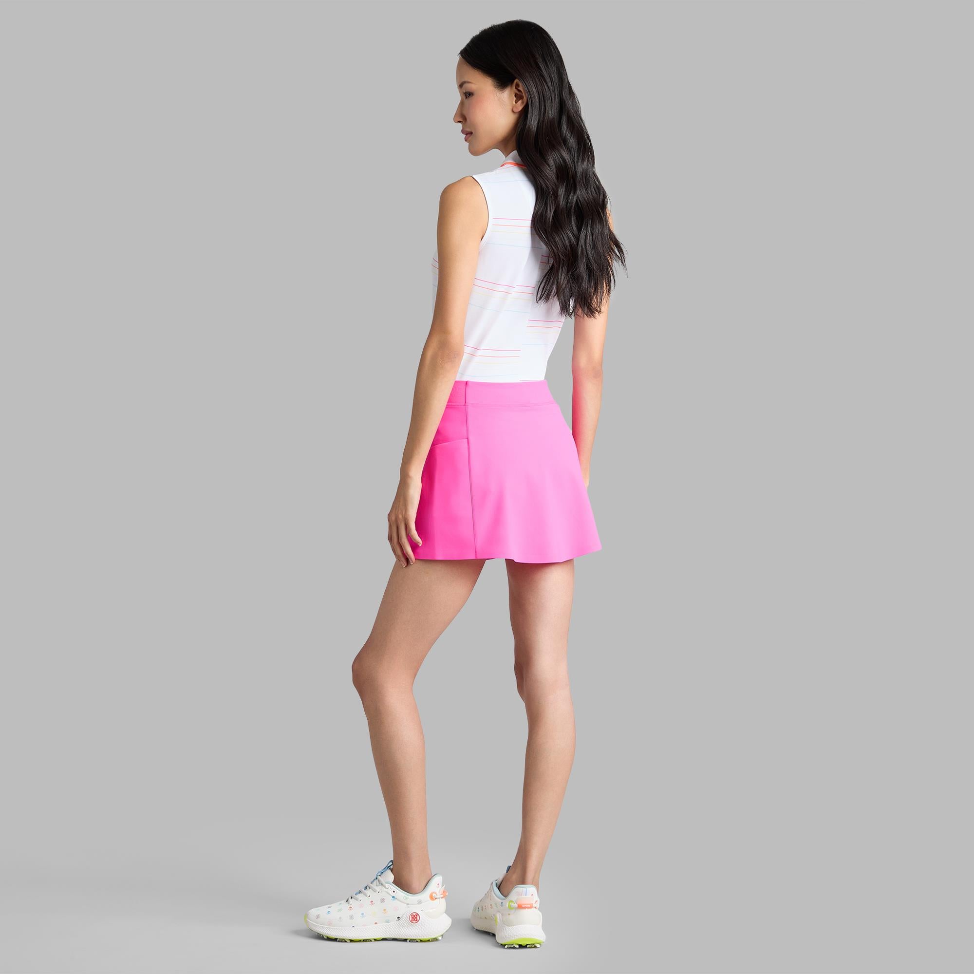 G/FORE Tech Pique Split Favourite Stripe Ladies Golf Polo Snow/Cenote