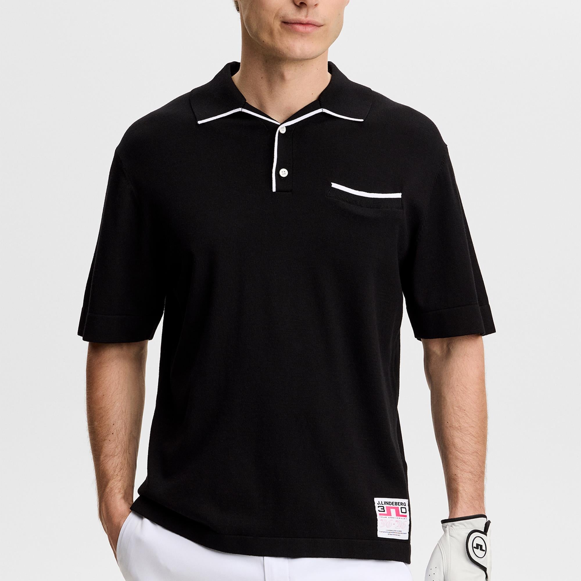 J Lindeberg 30Y Jesper Retro Relaxed Mens Golf Polo Shirt Black