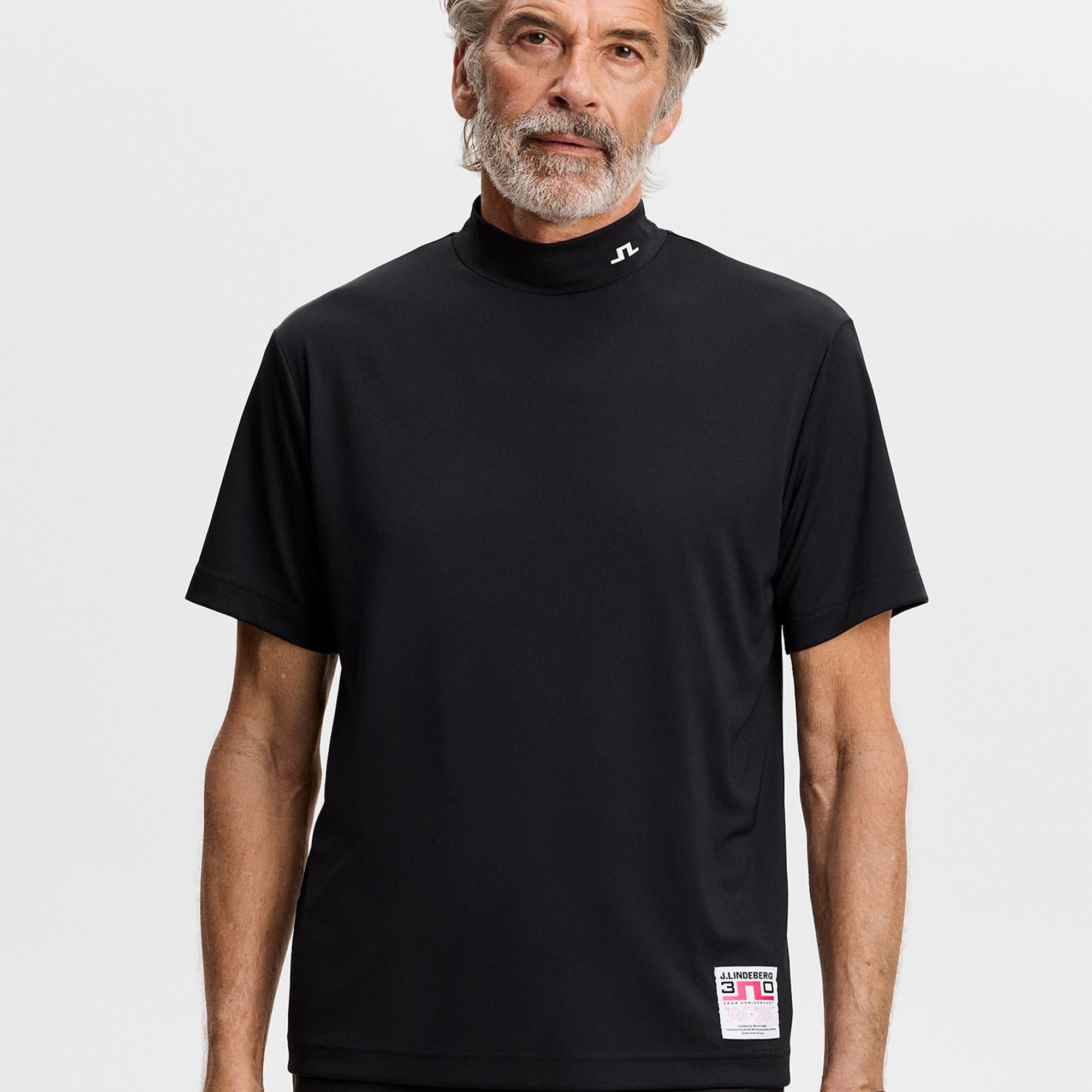 J Lindeberg 30Y Rory KV Mock Neck Mens Golf Polo Shirt Black