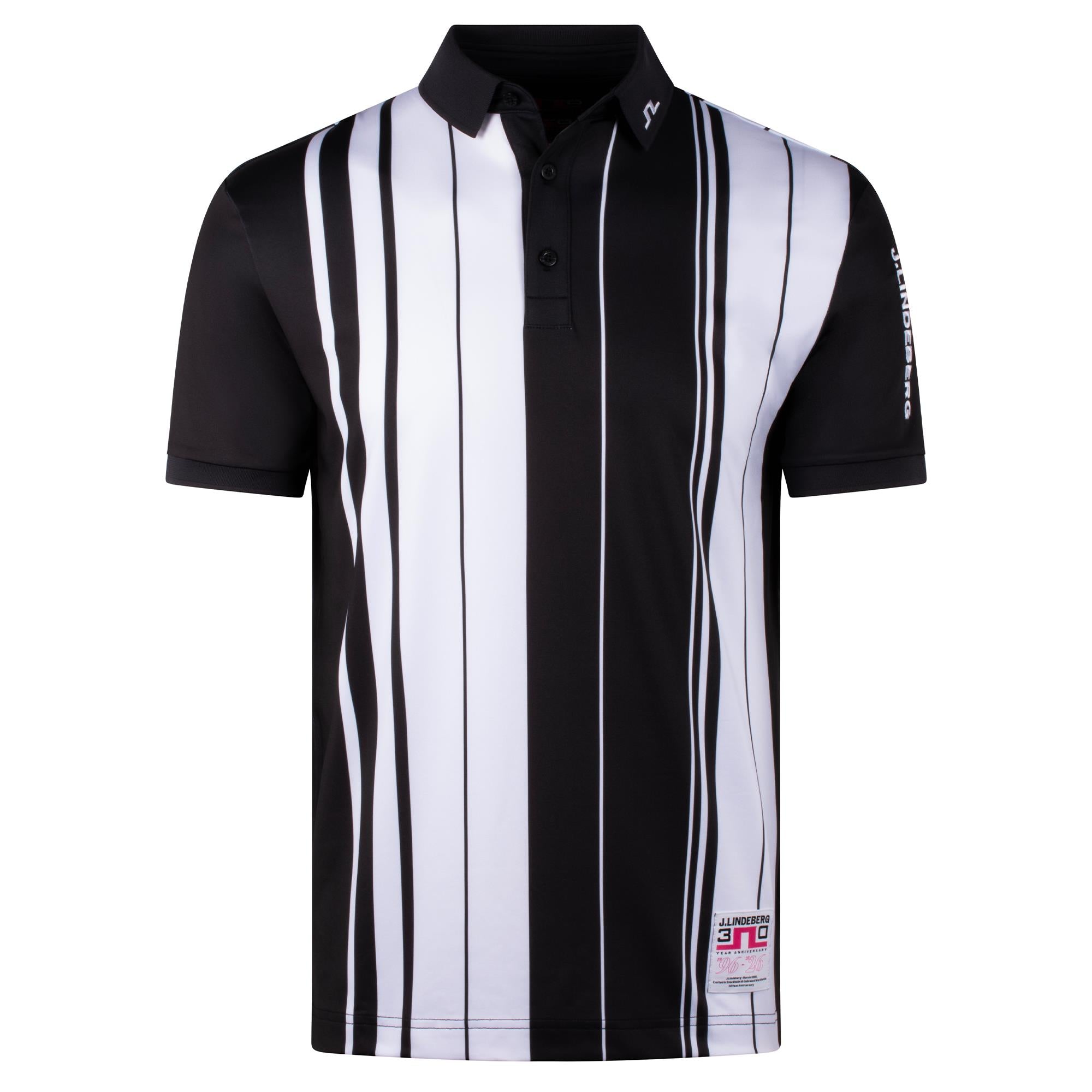 J Lindeberg 30Y Tour Tech Striped Mens Golf Polo Stripe Placement Graphic