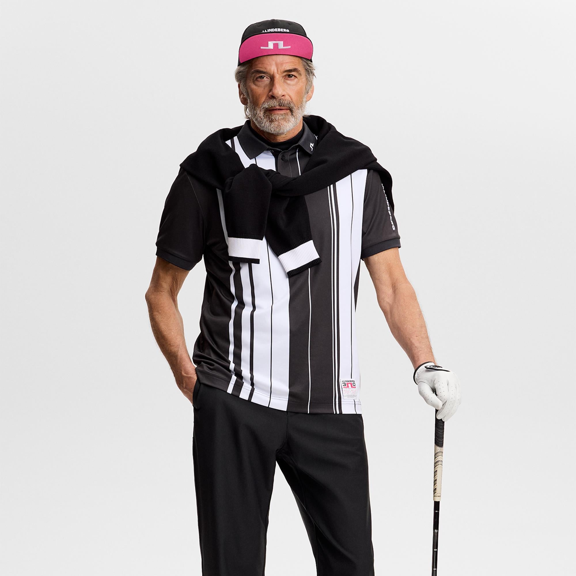 J Lindeberg 30Y Tour Tech Striped Mens Golf Polo Stripe Placement Graphic