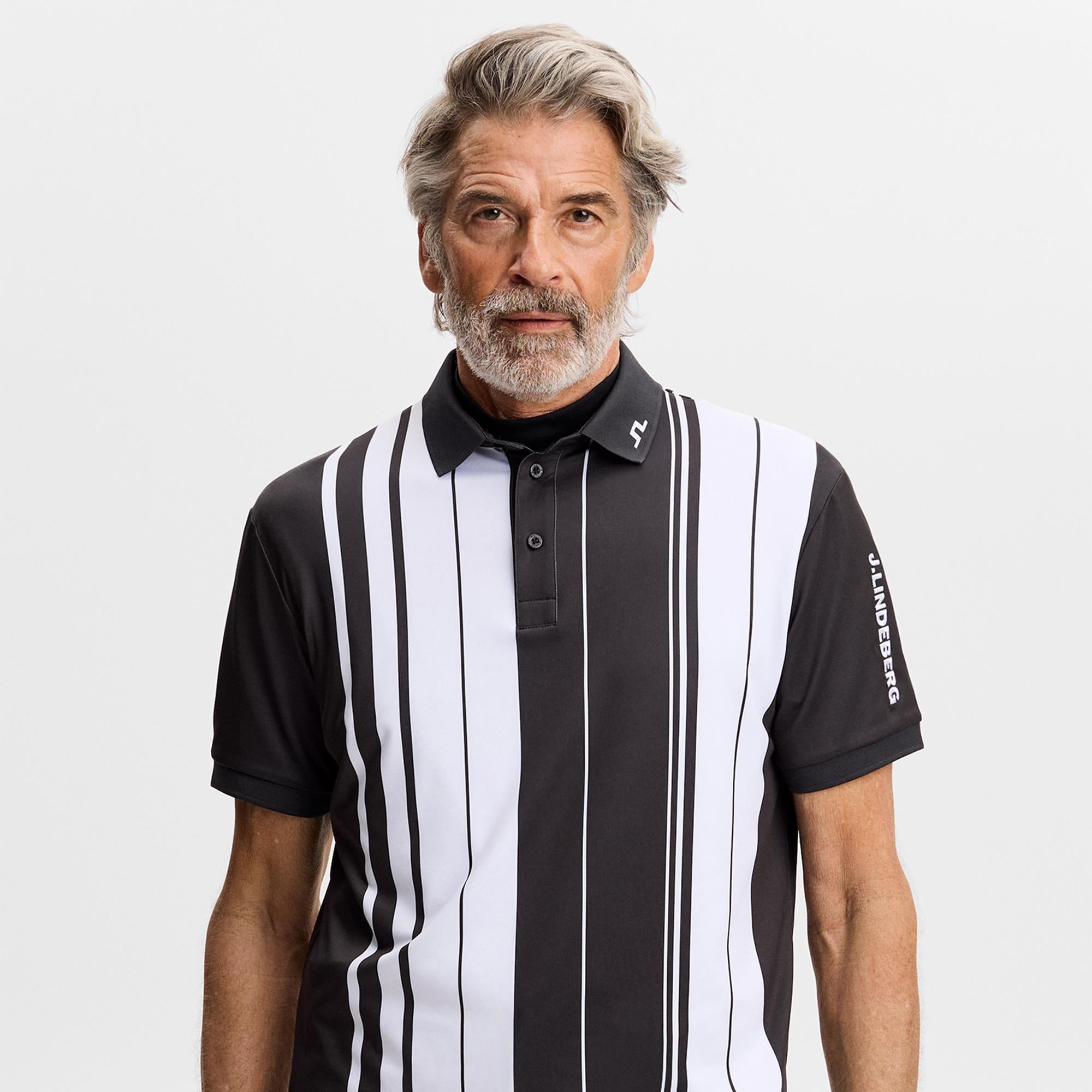 J Lindeberg 30Y Tour Tech Striped Mens Golf Polo Stripe Placement Graphic