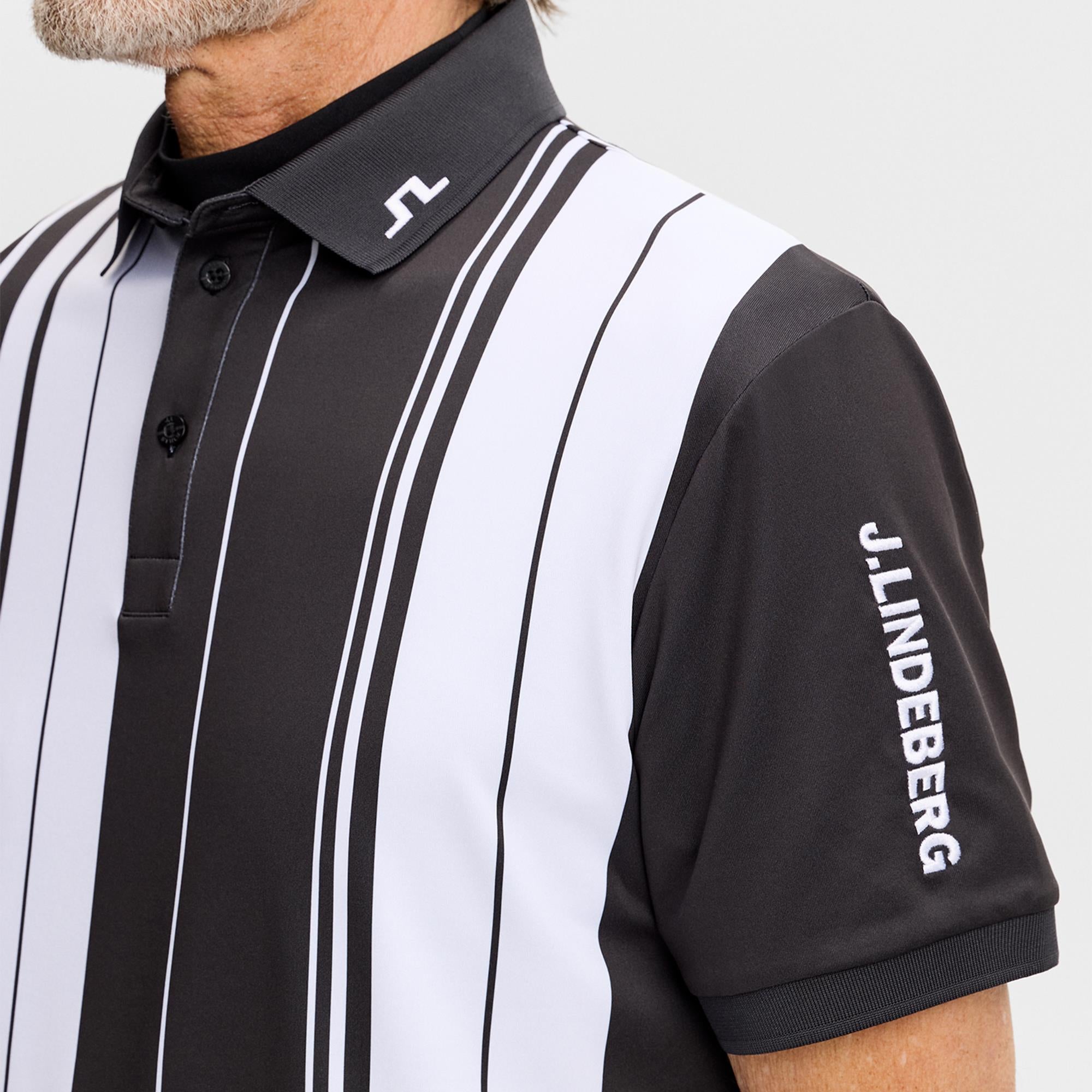 J Lindeberg 30Y Tour Tech Striped Mens Golf Polo Stripe Placement Graphic