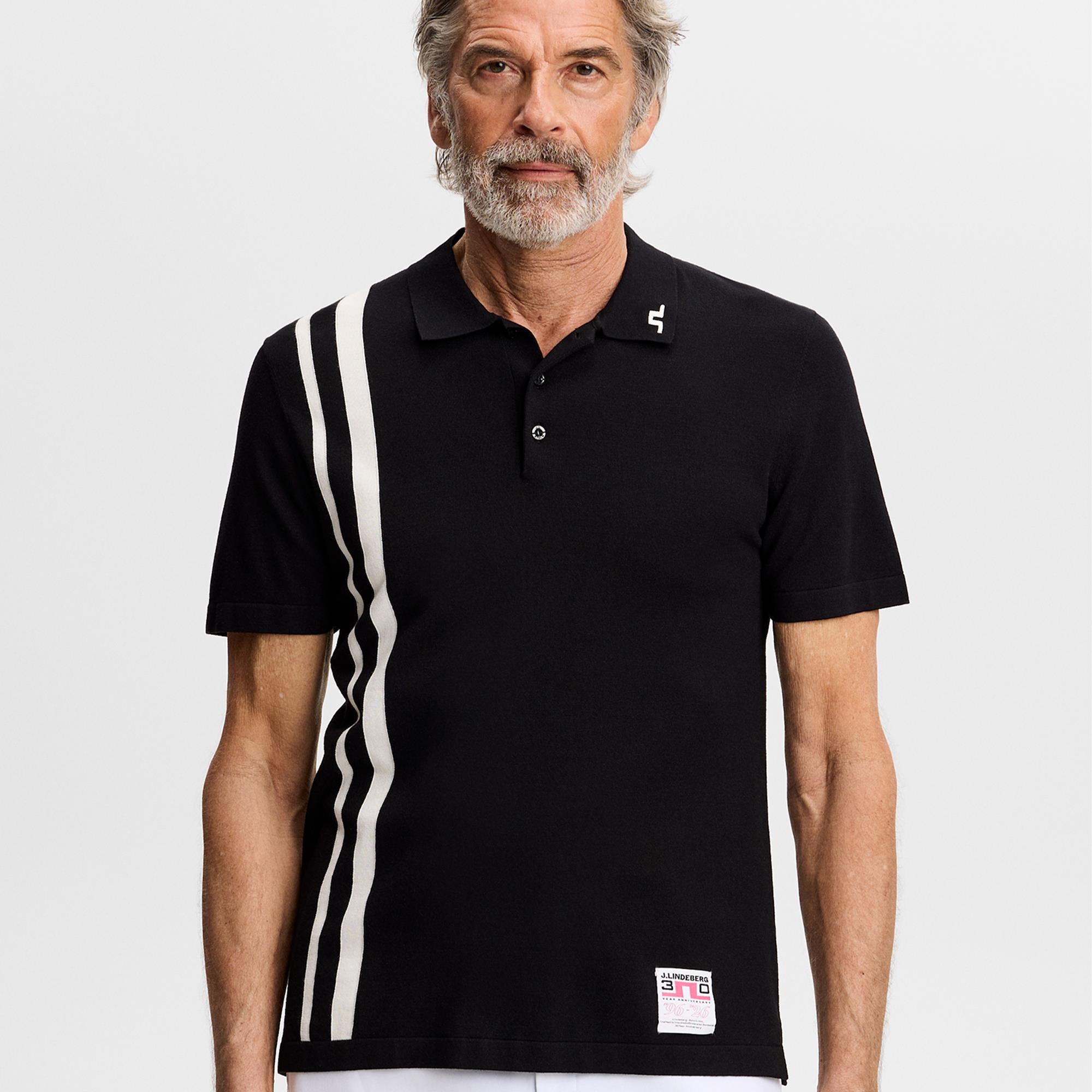 J Lindeberg 30Y Wallis Knit Mens Golf Polo Shirt Black