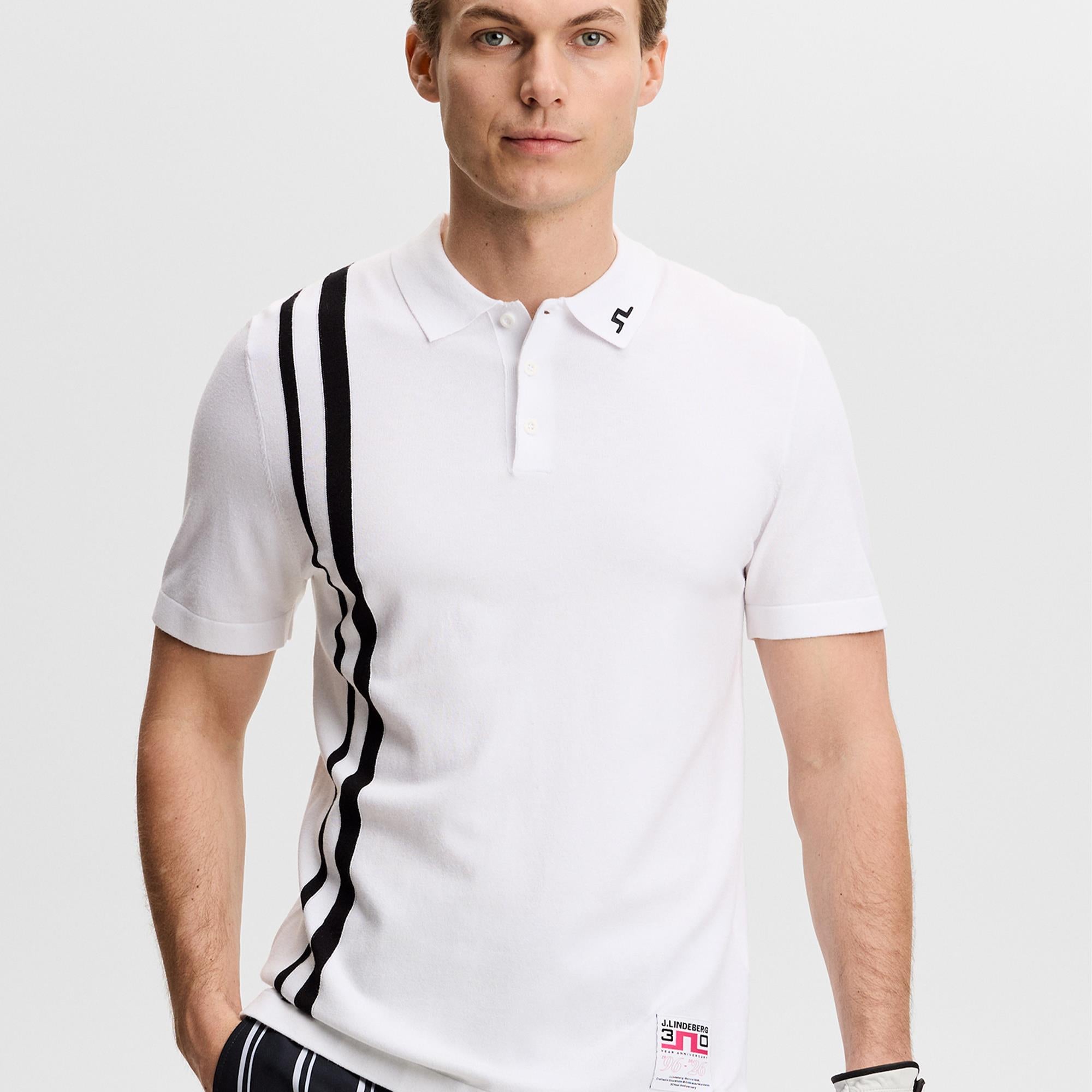 J Lindeberg 30Y Wallis Knit Mens Golf Polo Shirt White