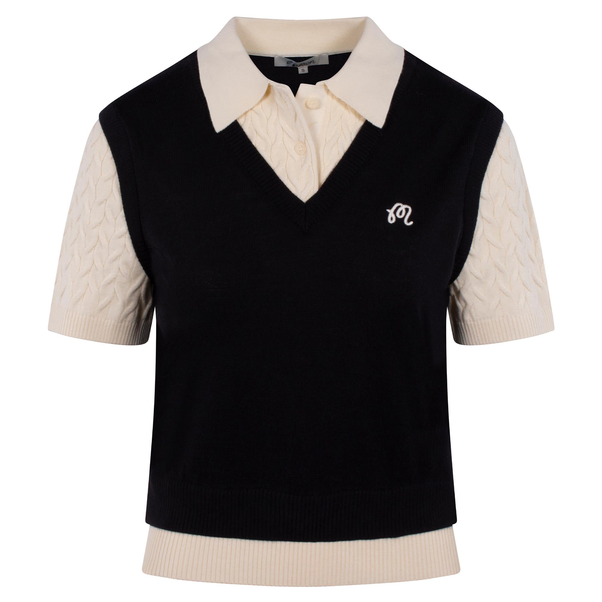 Malbon Golf Veronica Ladies Polo Shirt Black/Cream