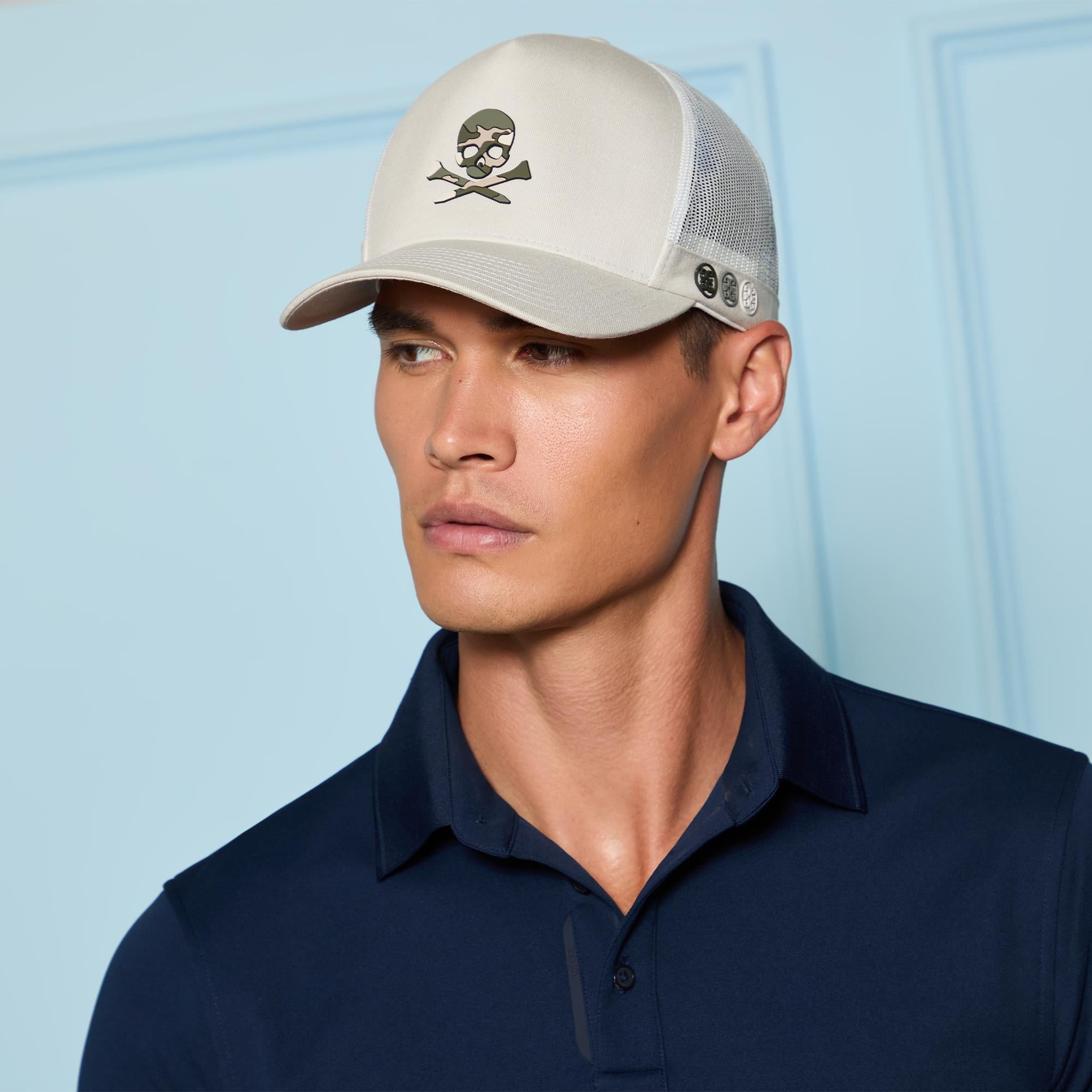 G/FORE Camo Skull & T's Tall Trucker Mens Cap Pumice