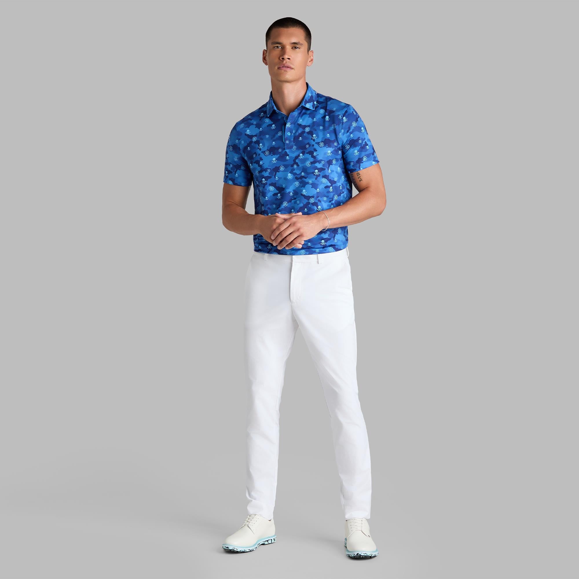 G/FORE Camo Skull & T's Icon Camo Tech Jersey Mens Golf Polo Shirt Azul