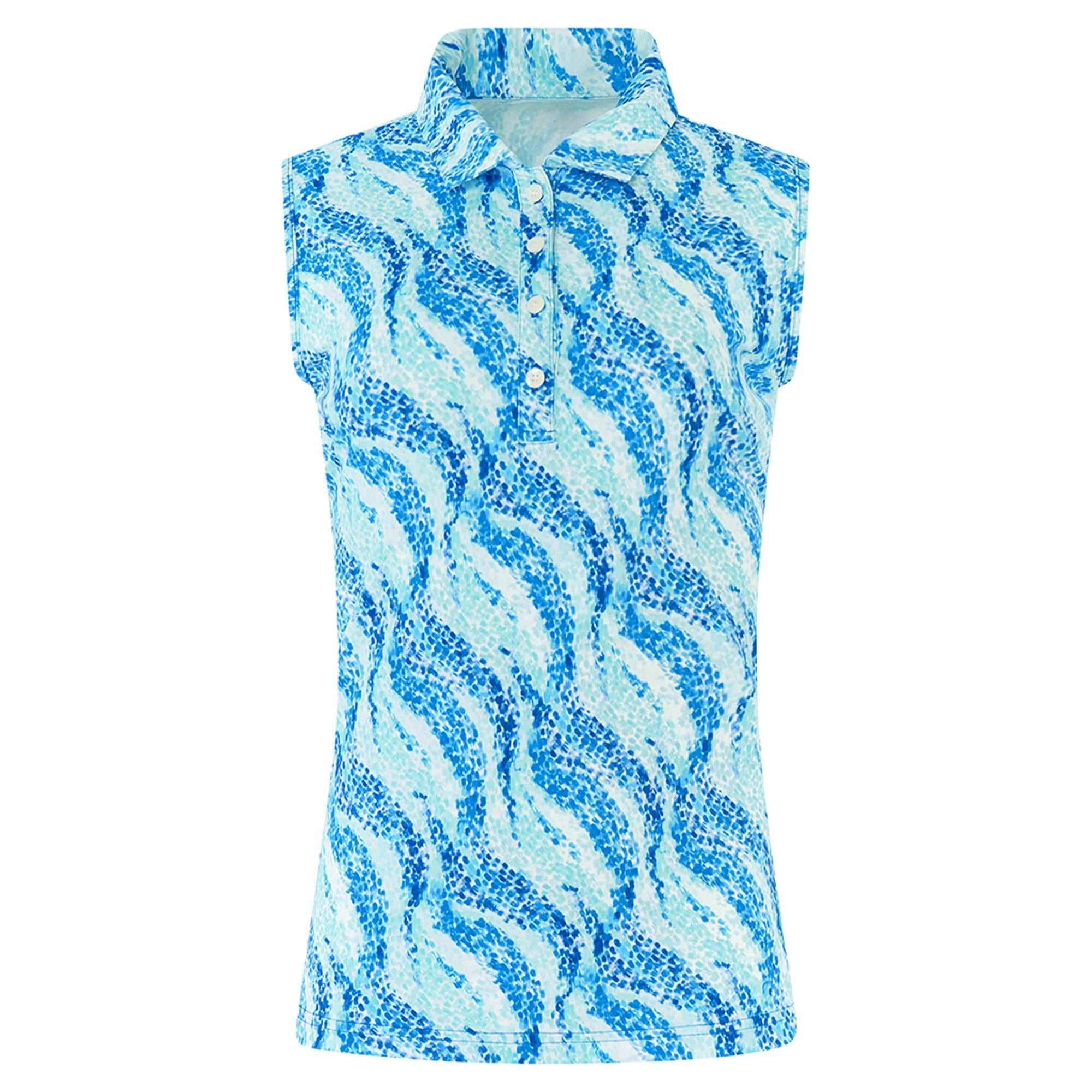 Pure Golf Liberty Sleeveless Ladies Golf Polo Shirt Marine Mosaic