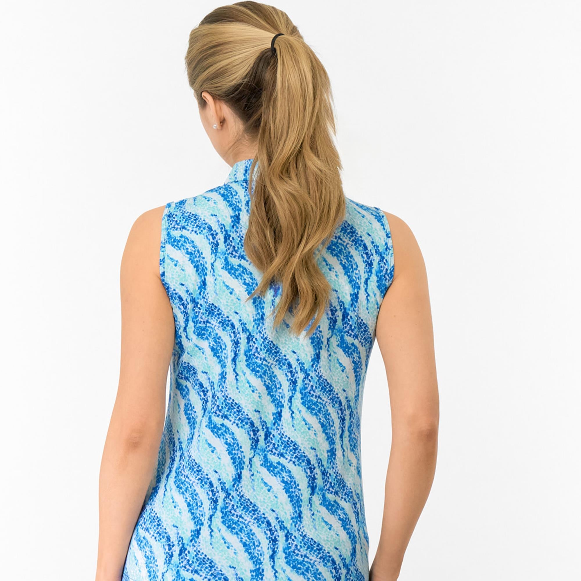Pure Golf Liberty Sleeveless Ladies Golf Polo Shirt Marine Mosaic