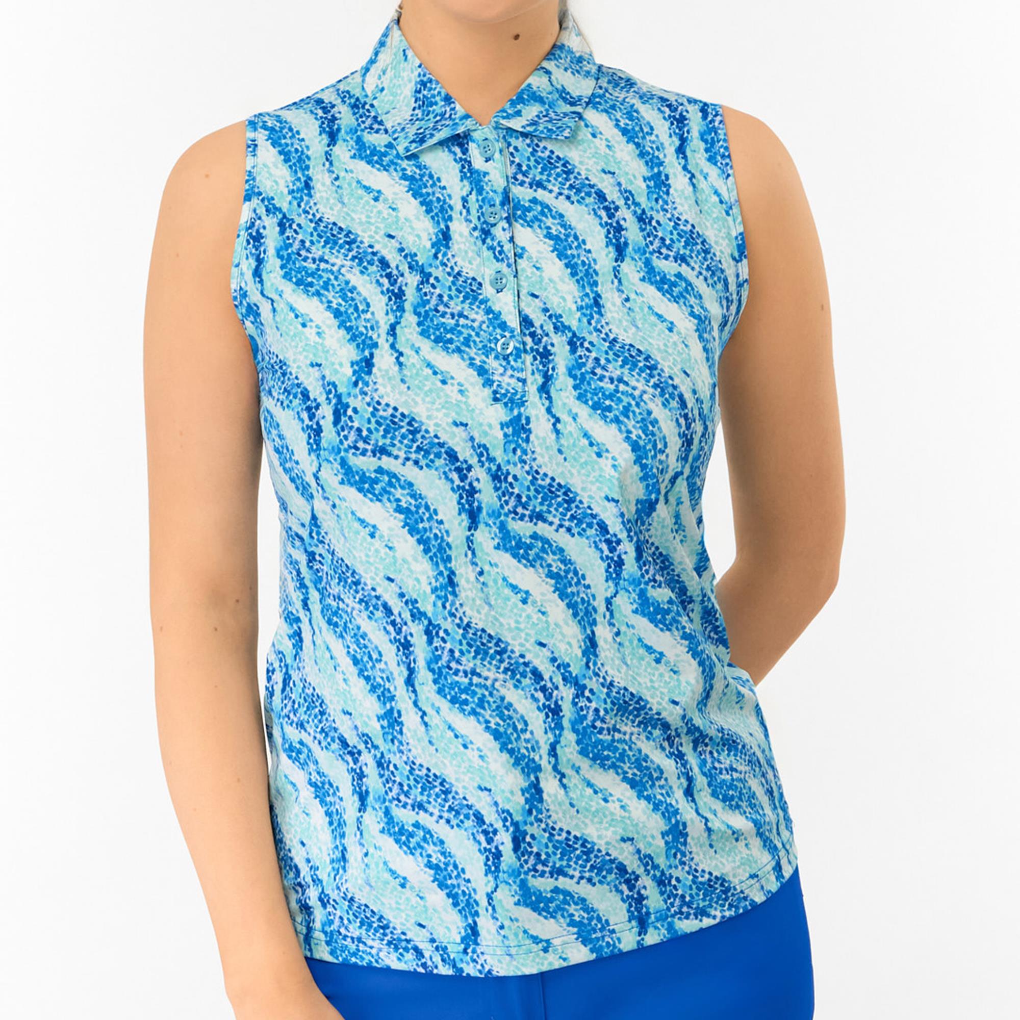 Pure Golf Liberty Sleeveless Ladies Golf Polo Shirt Marine Mosaic