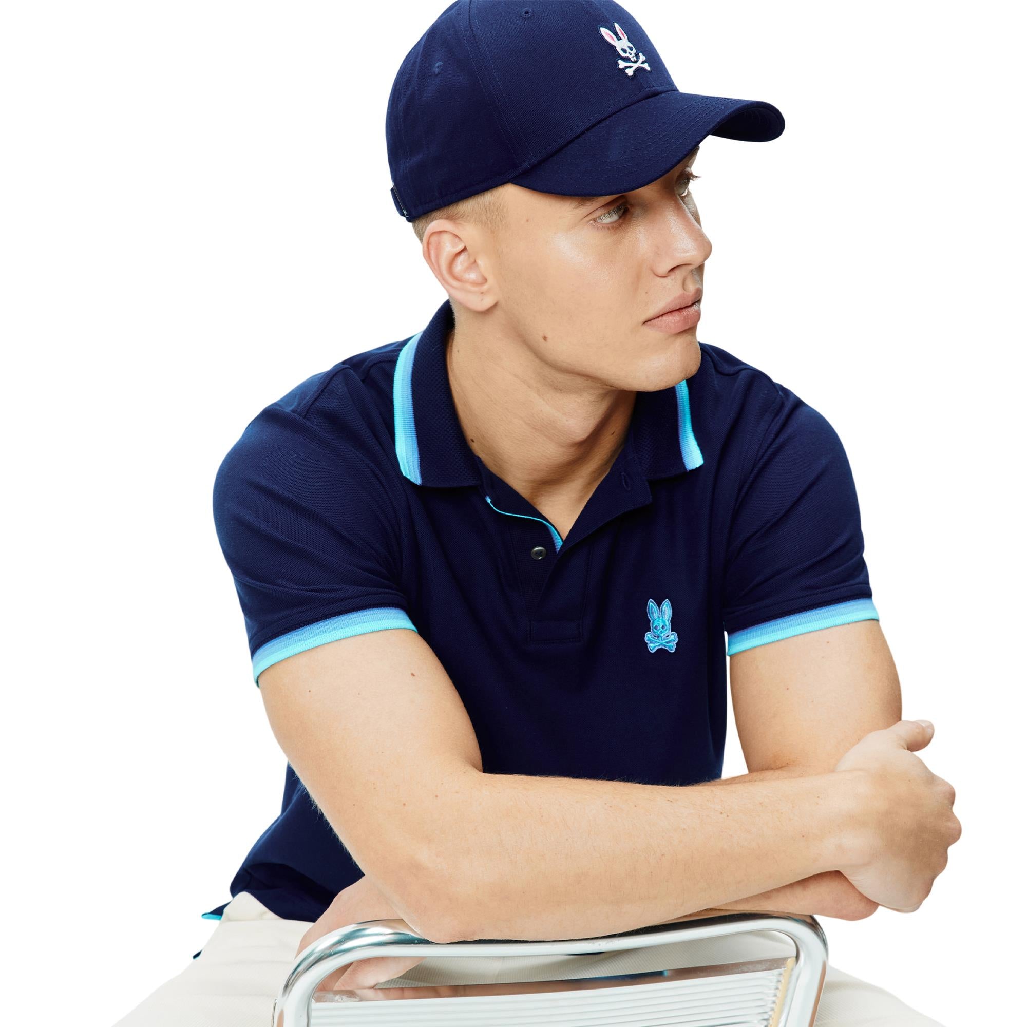 Psycho Bunny Holden Mens Pique Polo Shirt Evening Blue