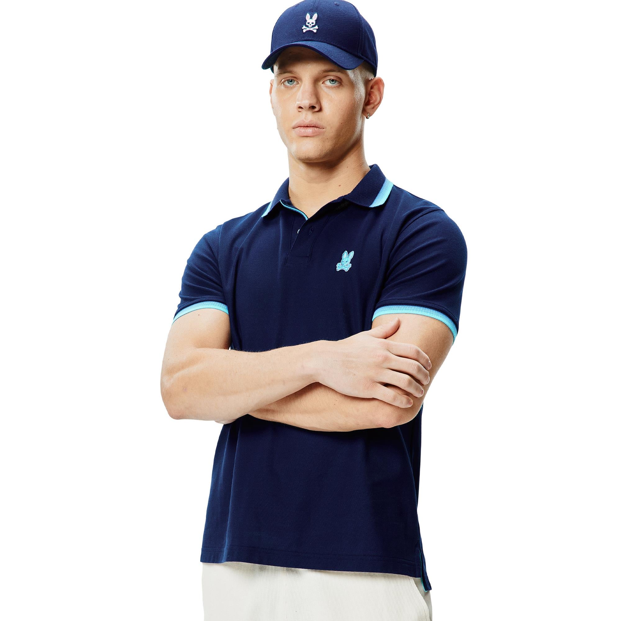 Psycho Bunny Holden Mens Pique Polo Shirt Evening Blue