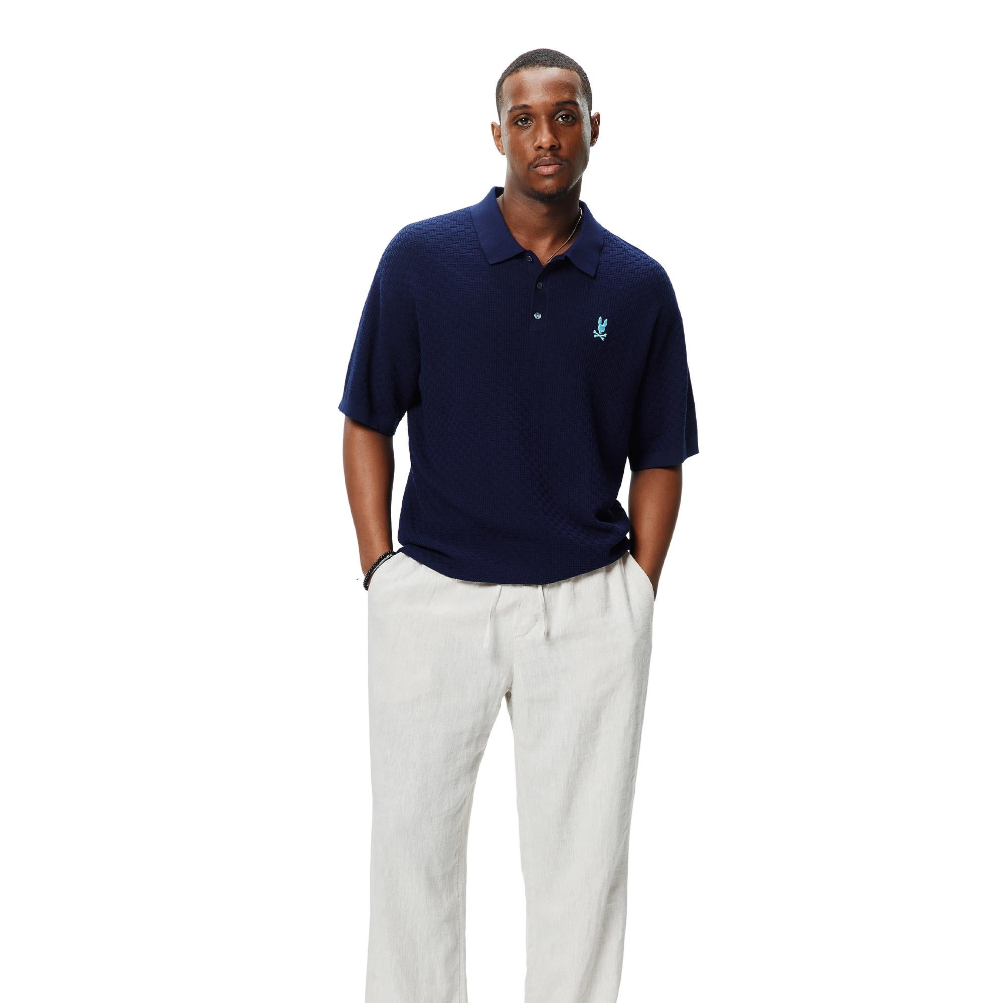 Psycho Bunny Finnegan Knit Mens Polo Shirt Evening Blue