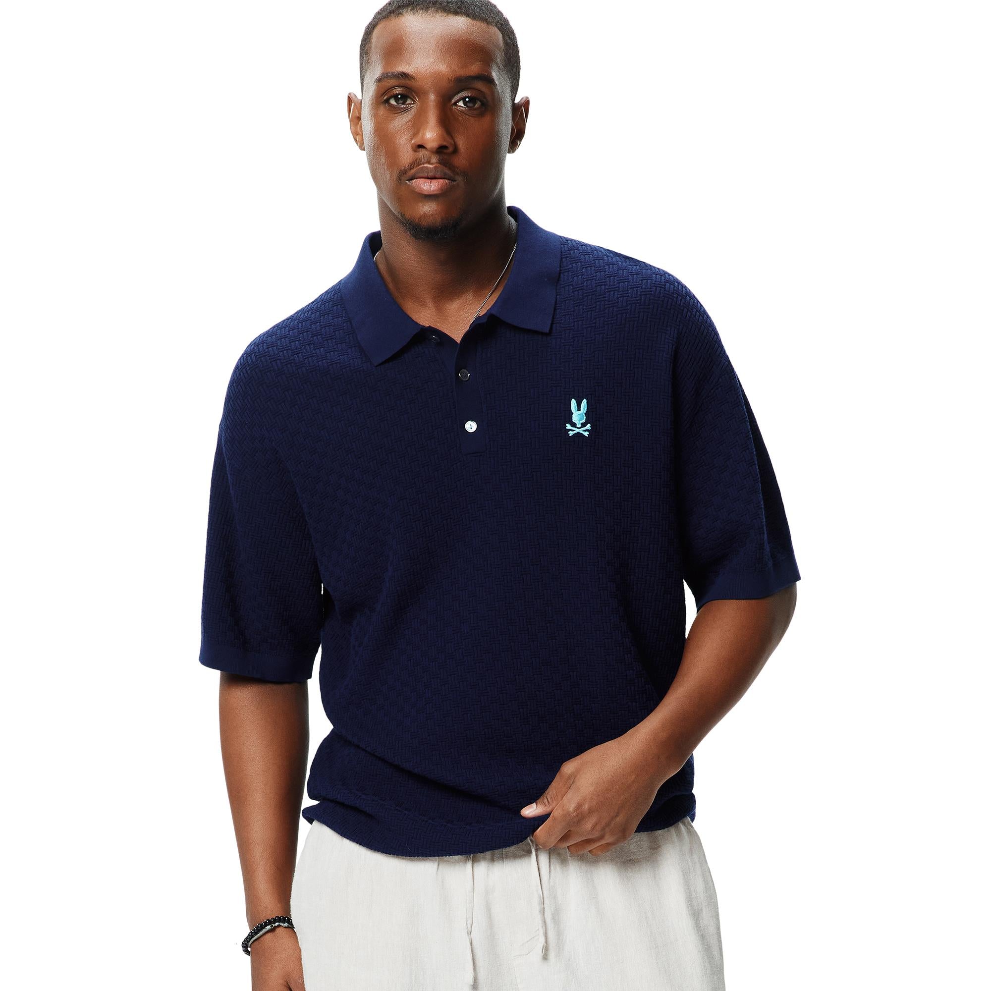 Psycho Bunny Finnegan Knit Mens Polo Shirt Evening Blue