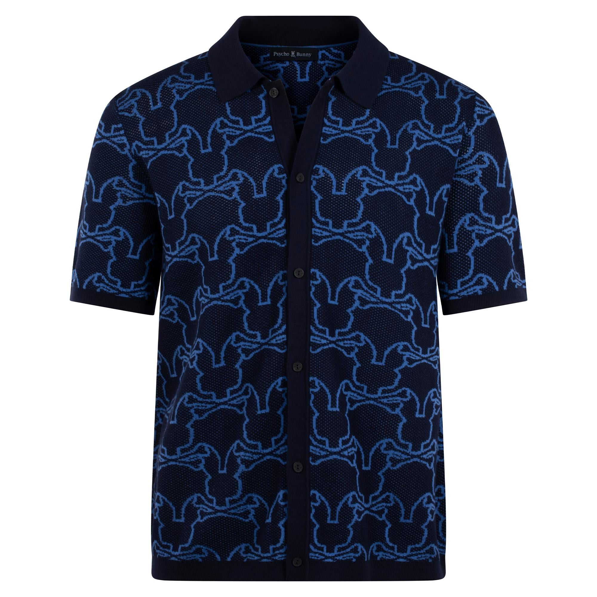 Psycho Bunny Kane Relaxed Fit All Over Bunny Knit Shirt Evening Blue