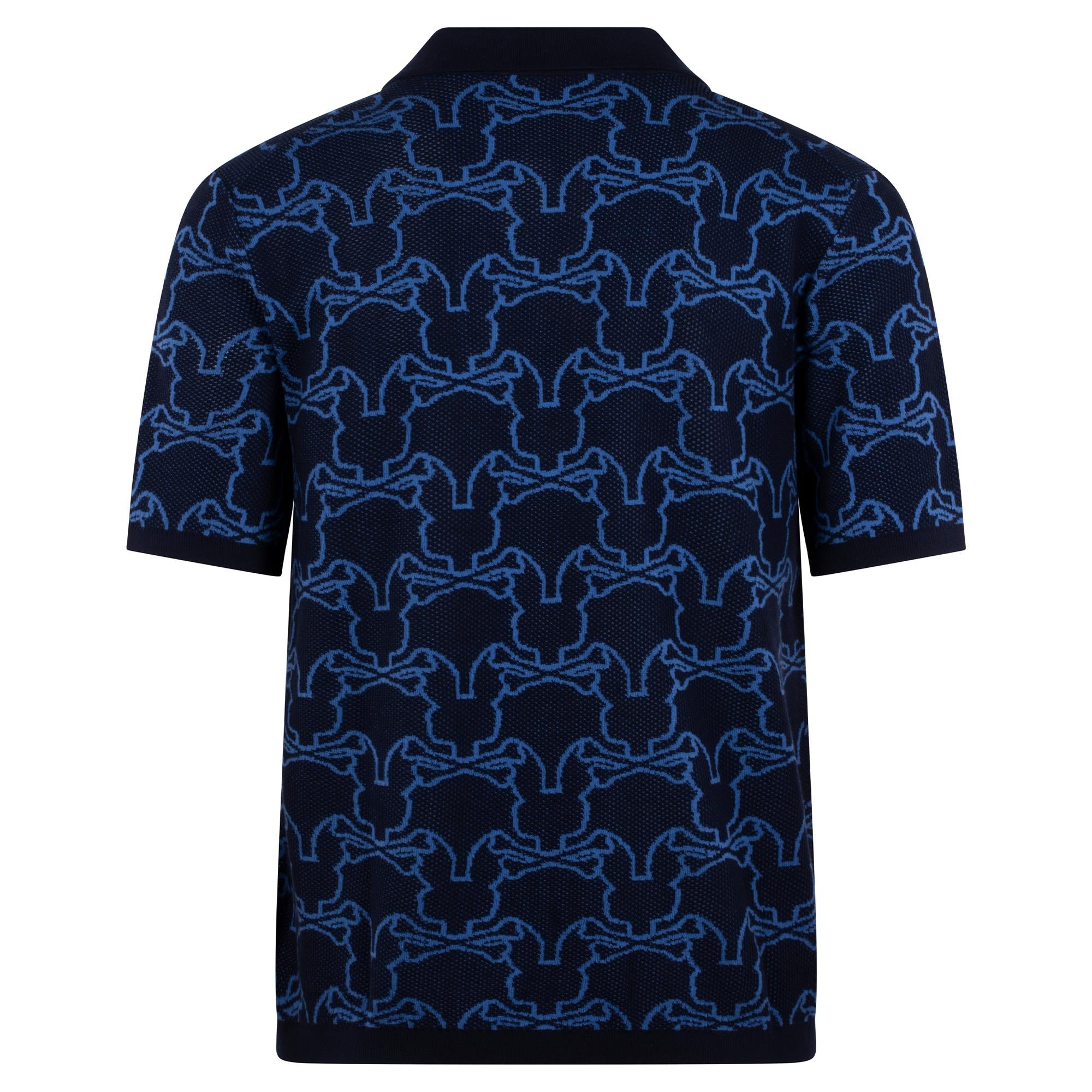 Psycho Bunny Kane Relaxed Fit All Over Bunny Knit Shirt Evening Blue