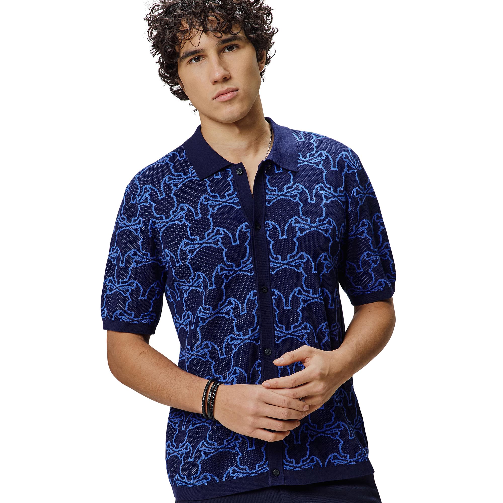 Psycho Bunny Kane Relaxed Fit All Over Bunny Knit Shirt Evening Blue
