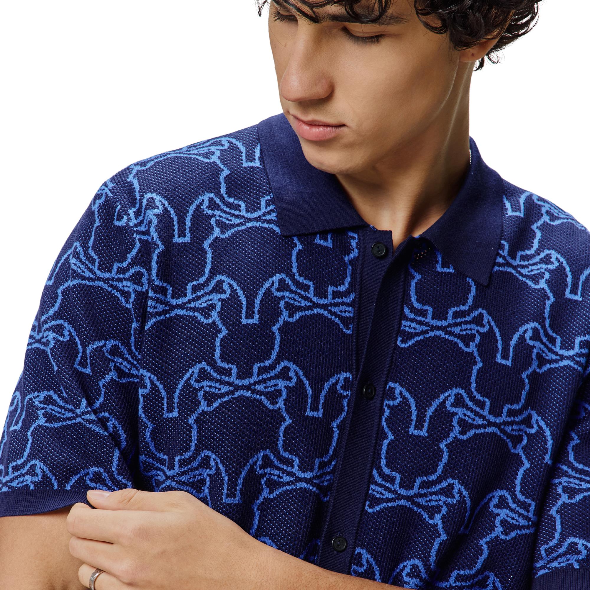 Psycho Bunny Kane Relaxed Fit All Over Bunny Knit Shirt Evening Blue