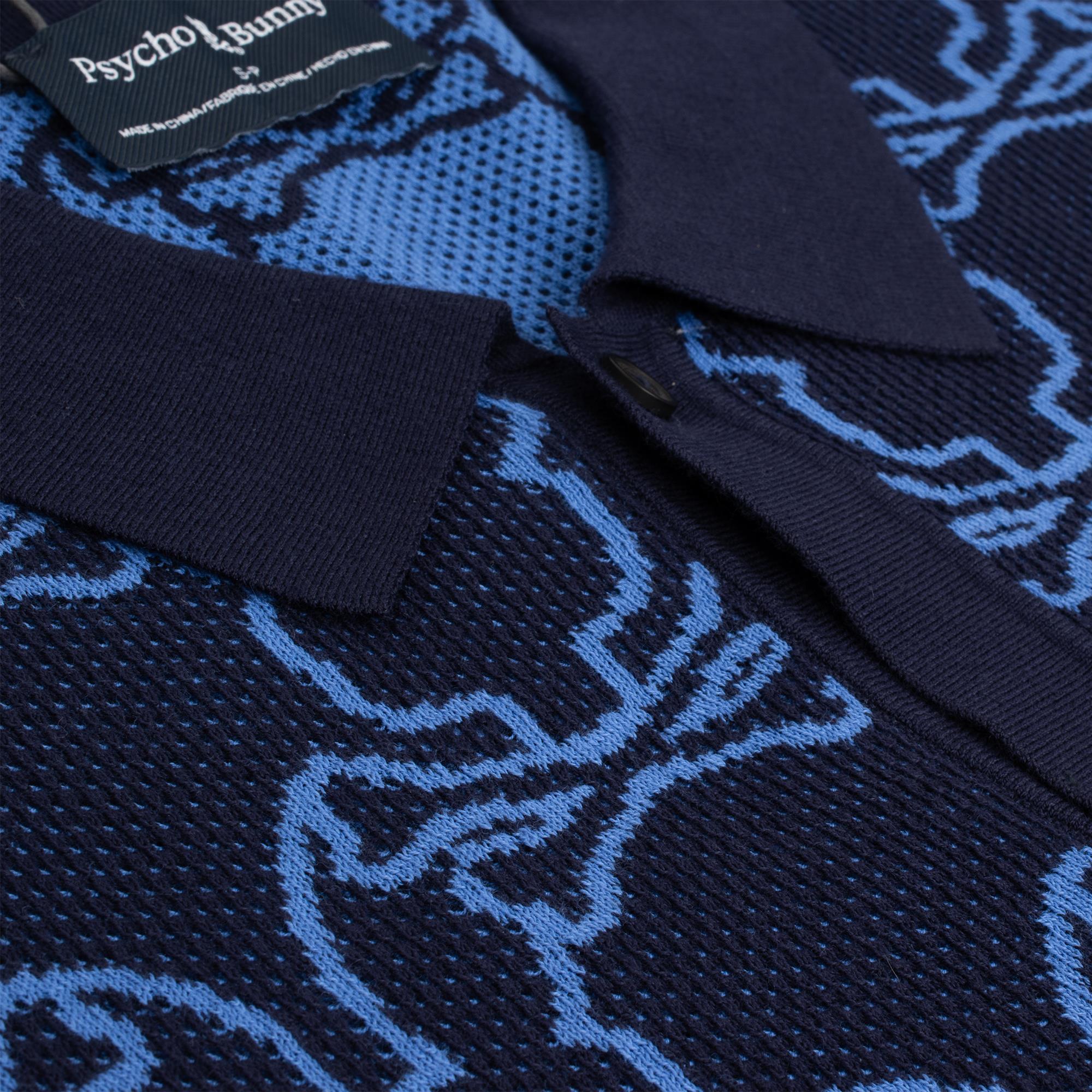 Psycho Bunny Kane Relaxed Fit All Over Bunny Knit Shirt Evening Blue