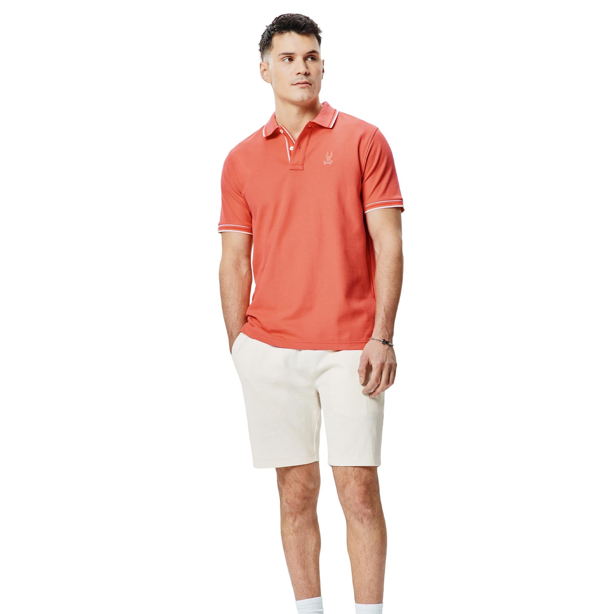 Psycho Bunny Brad Aop Undercollar Mens Pique Polo Shirt Emberglow