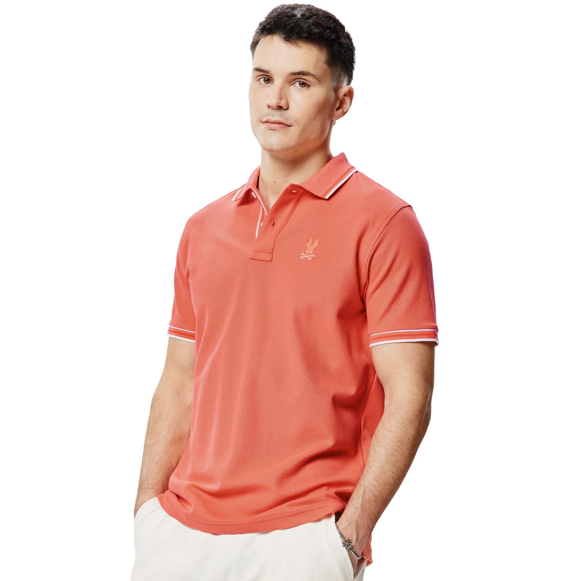 Psycho Bunny Brad Aop Undercollar Mens Pique Polo Shirt Emberglow