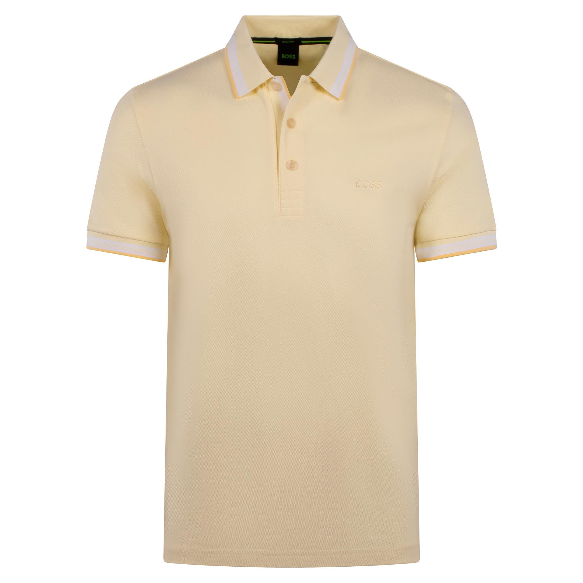 Boss Paddy Cotton Pique Mens Polo Shirt Open Yellow