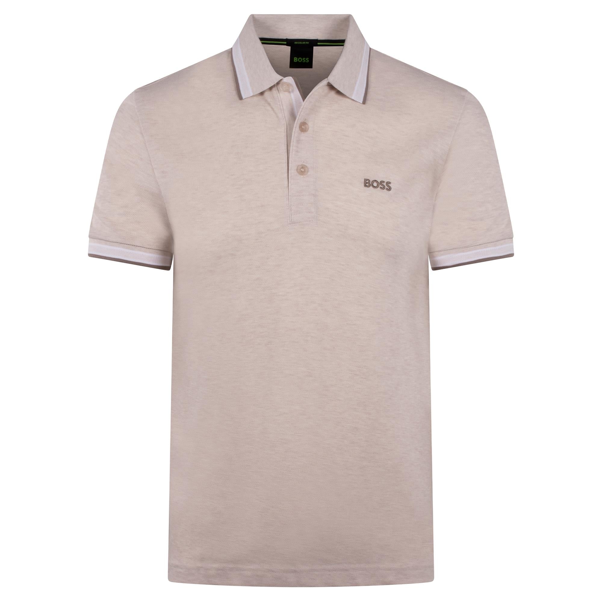 Boss Paddy Cotton Pique Mens Polo Shirt Open White