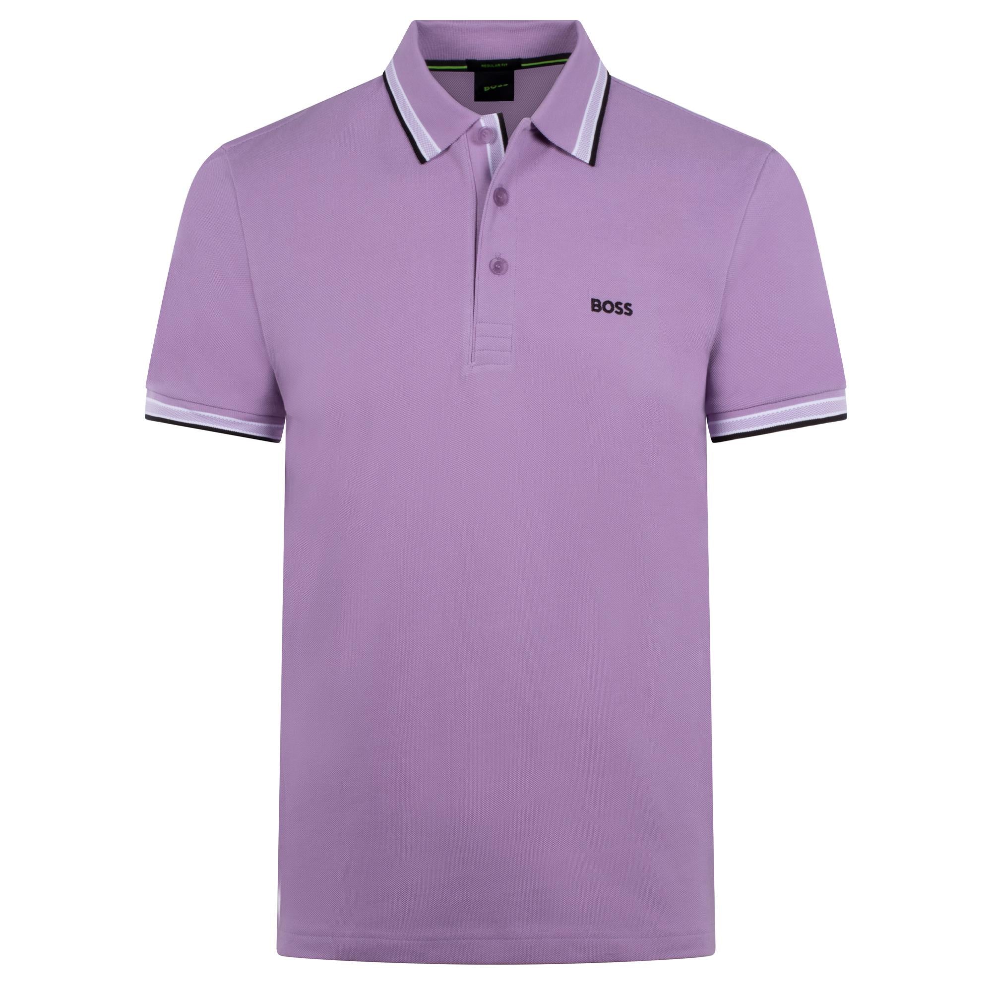 Boss Paddy Cotton Pique Mens Polo Shirt Light Pastel Purple