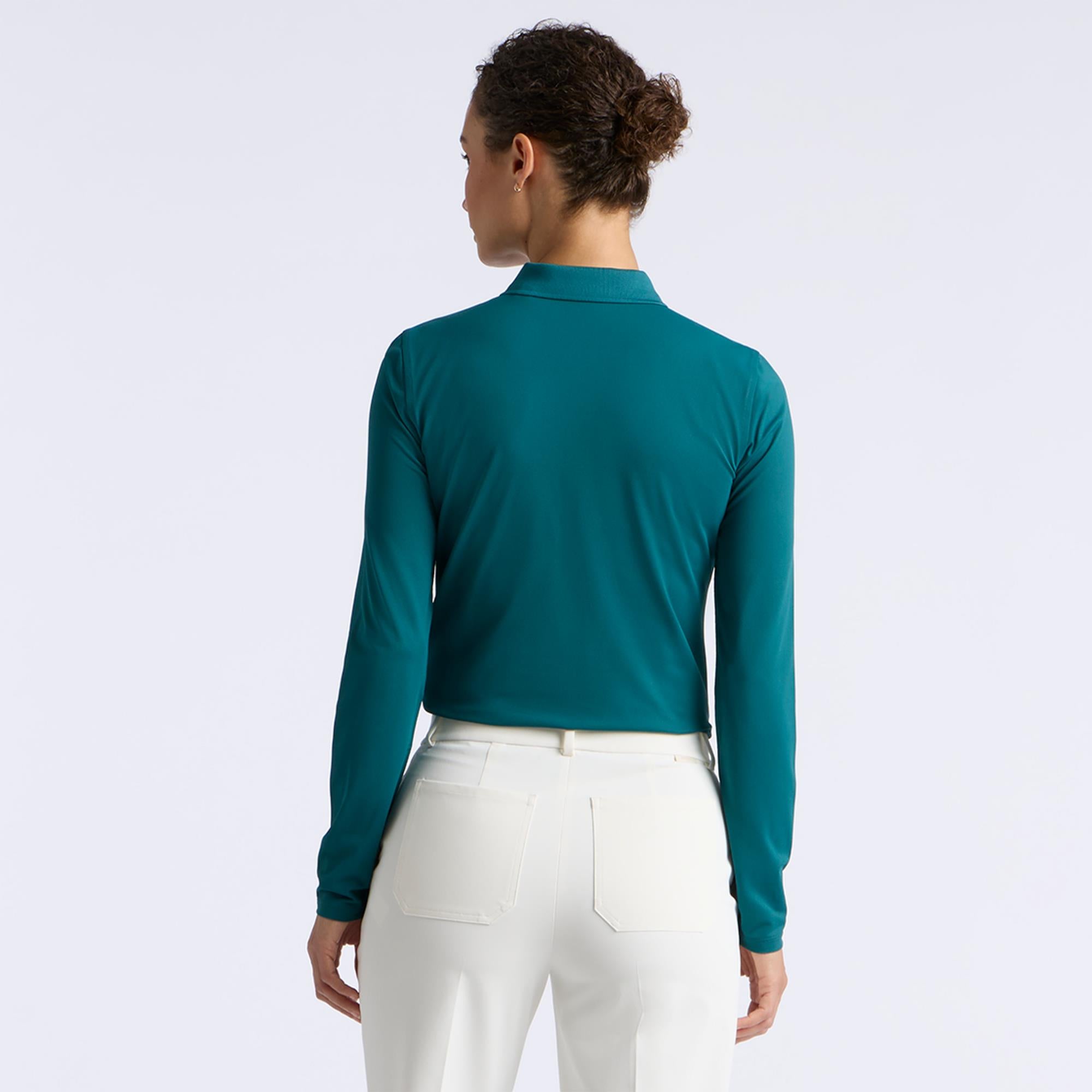 G/FORE Icon Embroidered Tech Pique Ladies Long Sleeve Golf Polo Shirt Marine Teal