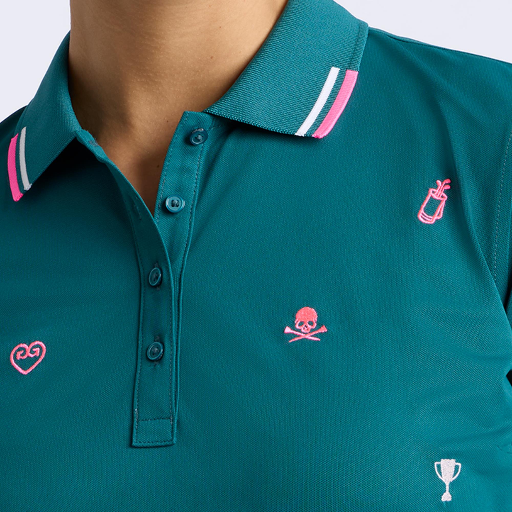 G/FORE Icon Embroidered Tech Pique Ladies Long Sleeve Golf Polo Shirt Marine Teal