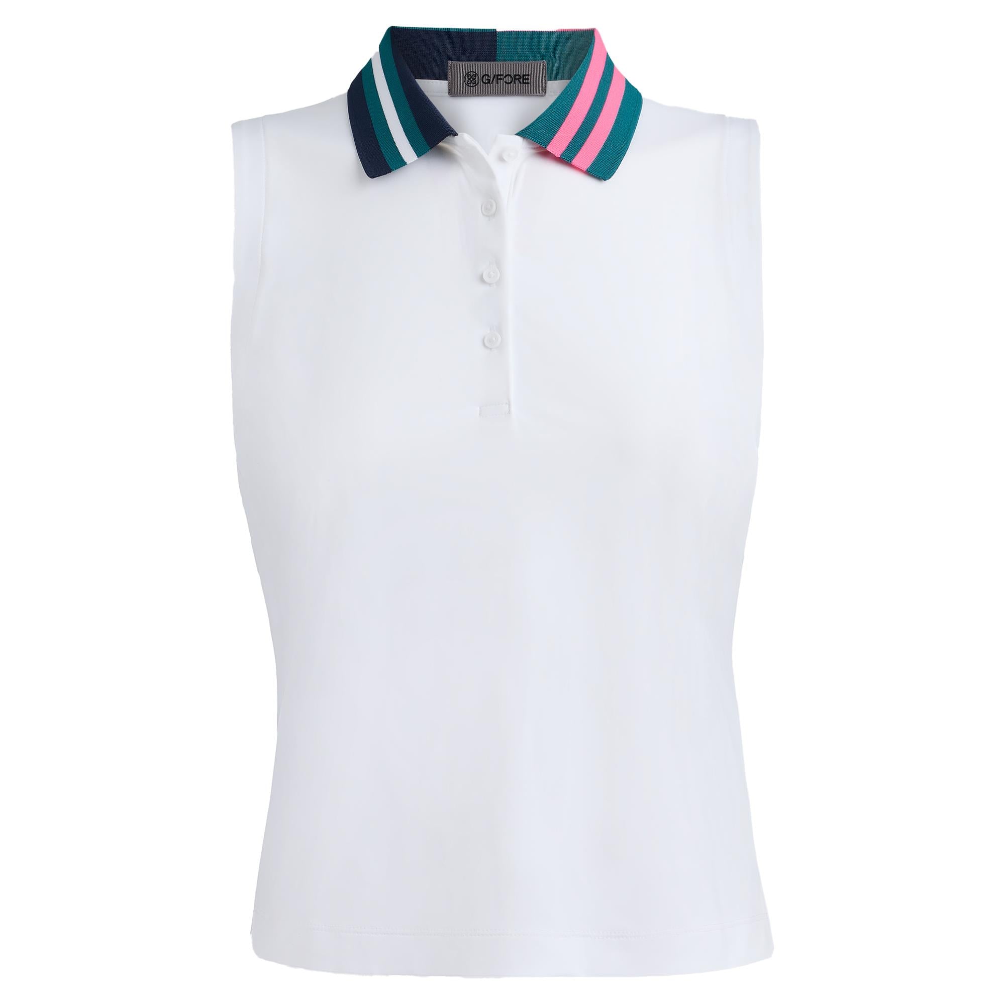 G/FORE Contrast Collar Nylon Interlock Ladies Sleeveless Golf Polo Shirt Snow