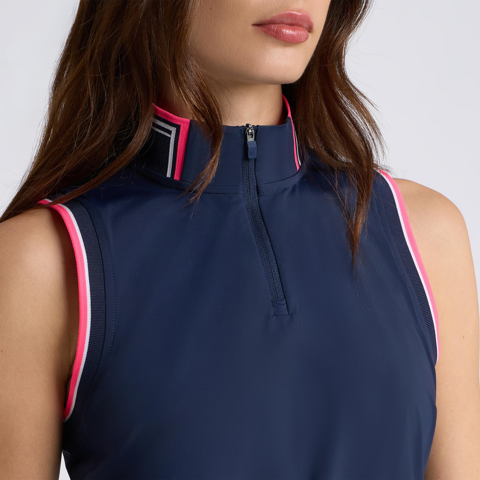 G/FORE Silky Tech Nylon Mock Neck 1/4 Zip Ladies Sleeveless Polo Shirt Twilight