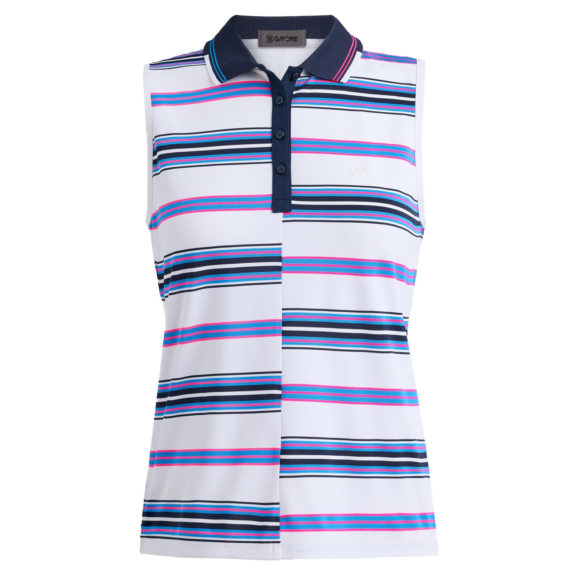 G/FORE Offset Stripe Tech Pique Ladies Sleeveless Golf Polo Shirt Snow/Knockout Pink