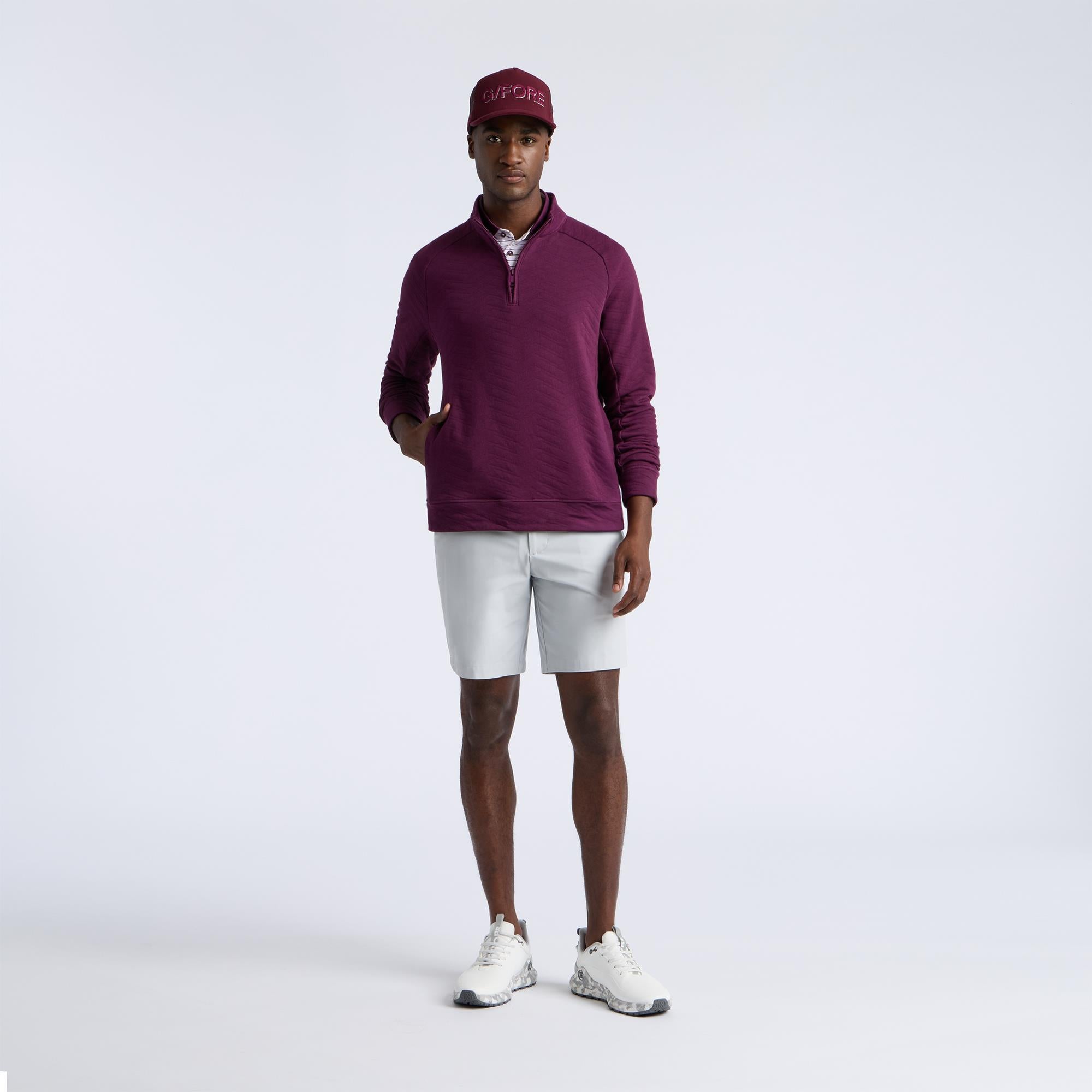 G/FORE Dunes Cotton Quilted 1/4 Zip Mens Golf Pullover Dark Plum