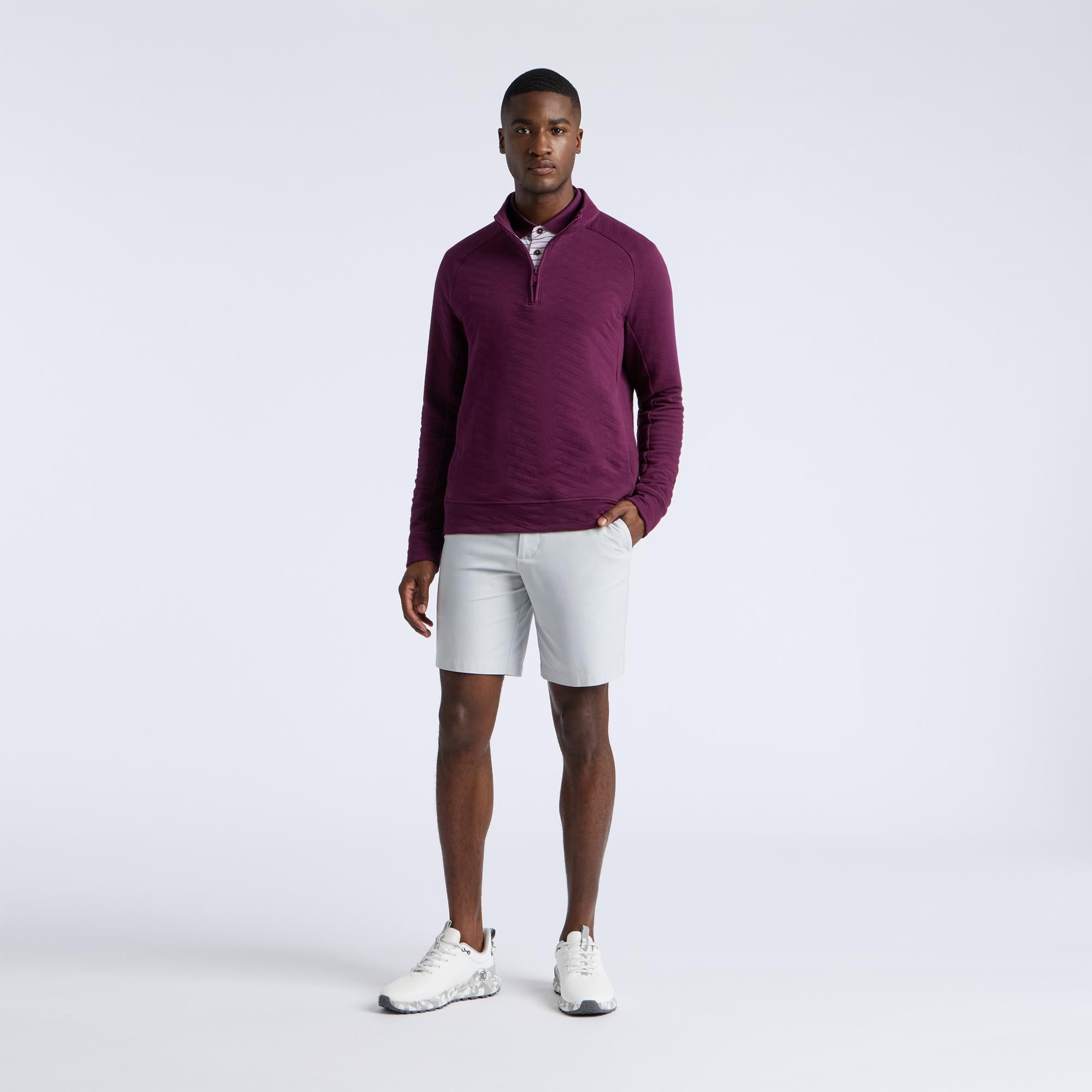 G/FORE Dunes Cotton Quilted 1/4 Zip Mens Golf Pullover Dark Plum