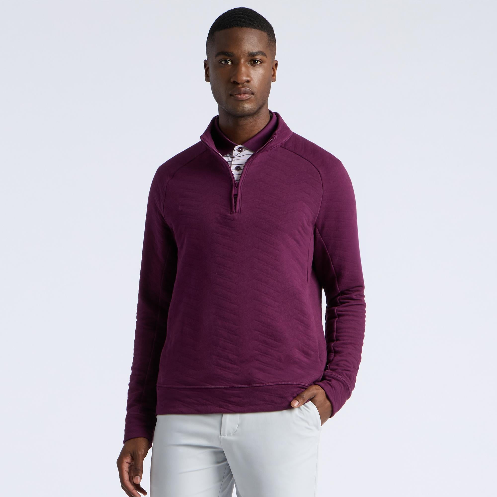 G/FORE Dunes Cotton Quilted 1/4 Zip Mens Golf Pullover Dark Plum
