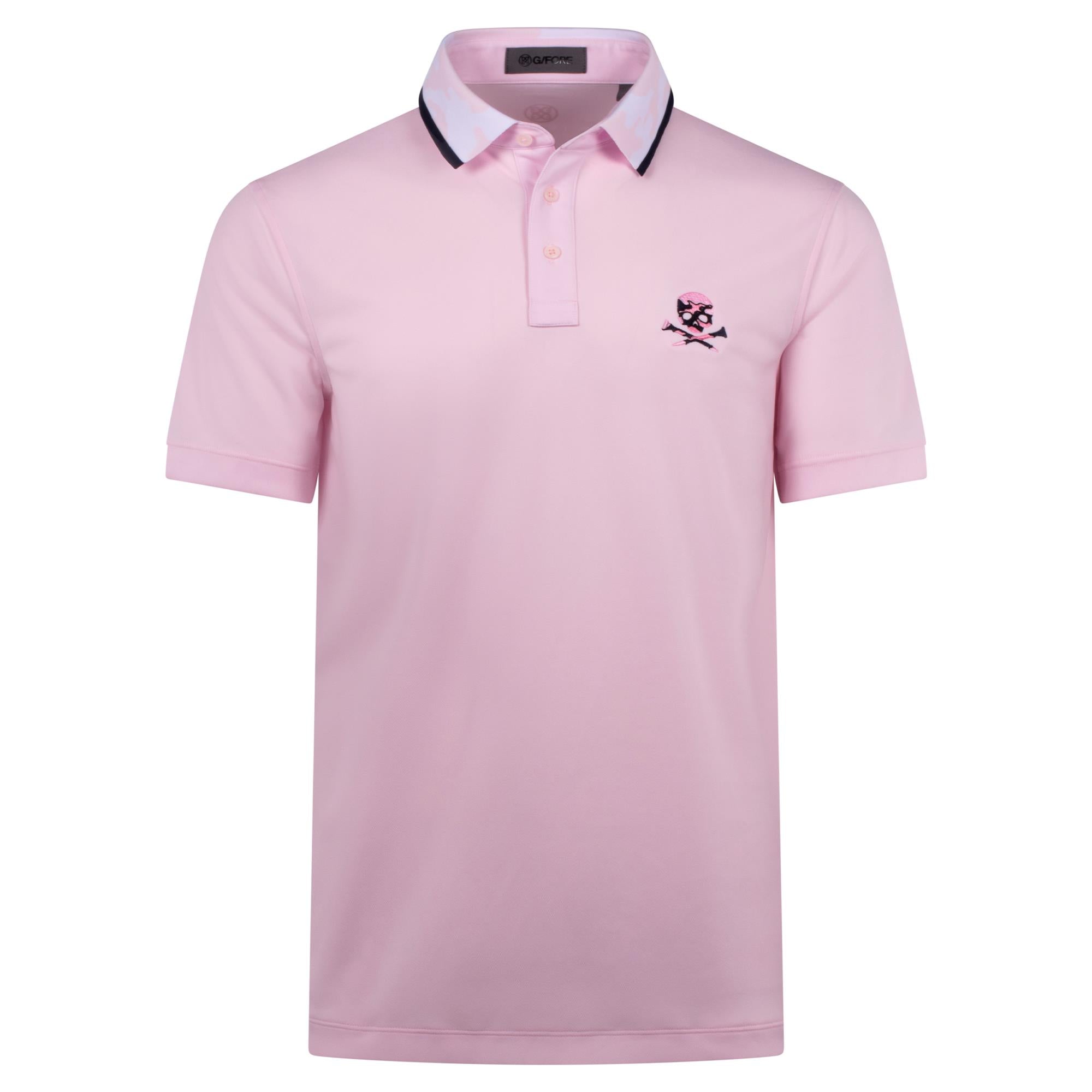 G/FORE Camo Skull & T's Camo Collar Performance Pique Mens Golf Polo Shirt Blush/Snow