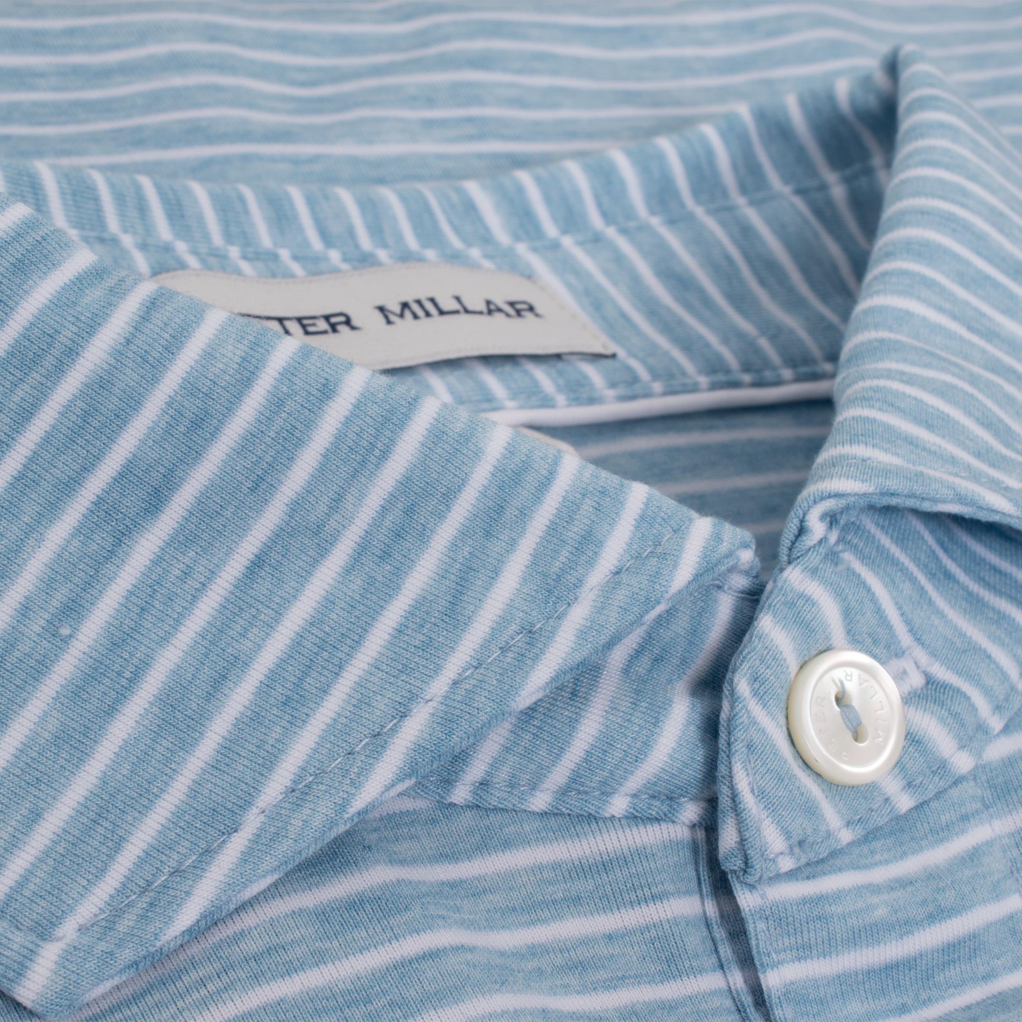 Peter Millar ETC Stripe Performance Jersey Mens Golf Polo Shirt Cottage Blue