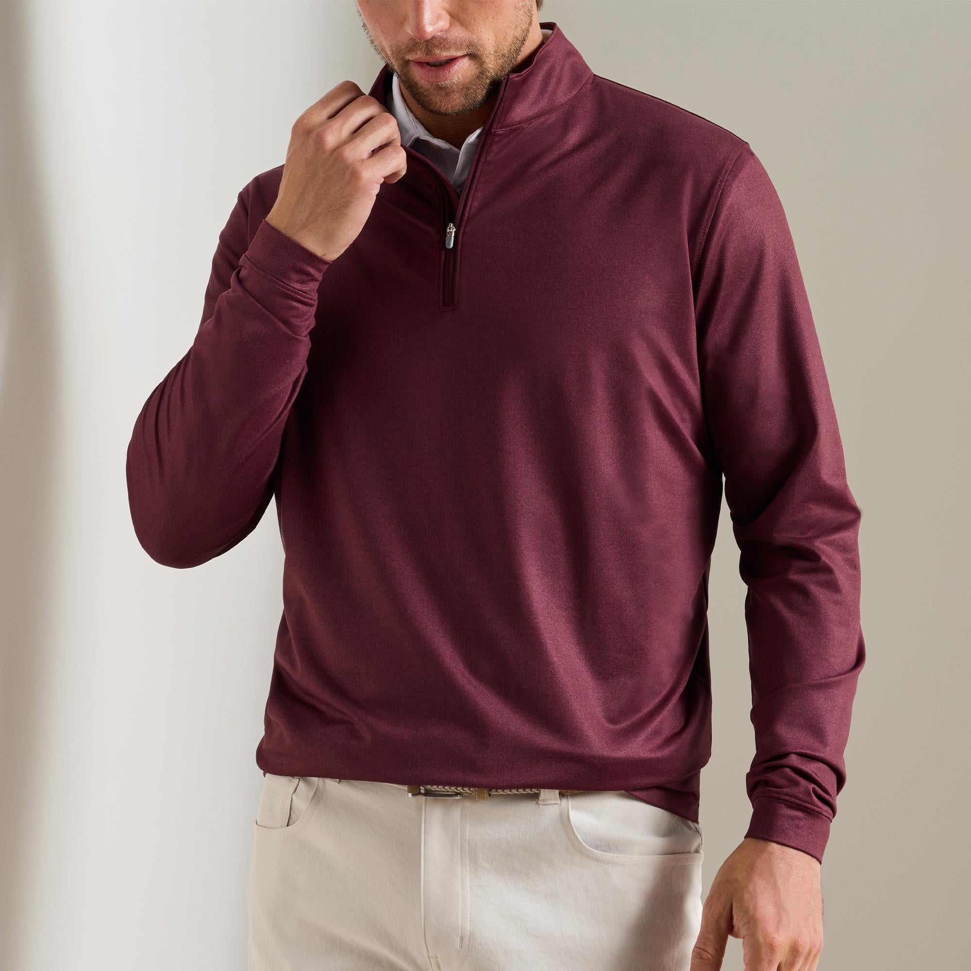 Peter Millar Perth Herringbone Performance Quarter Zip Mens Golf Mid Layer Bordeaux