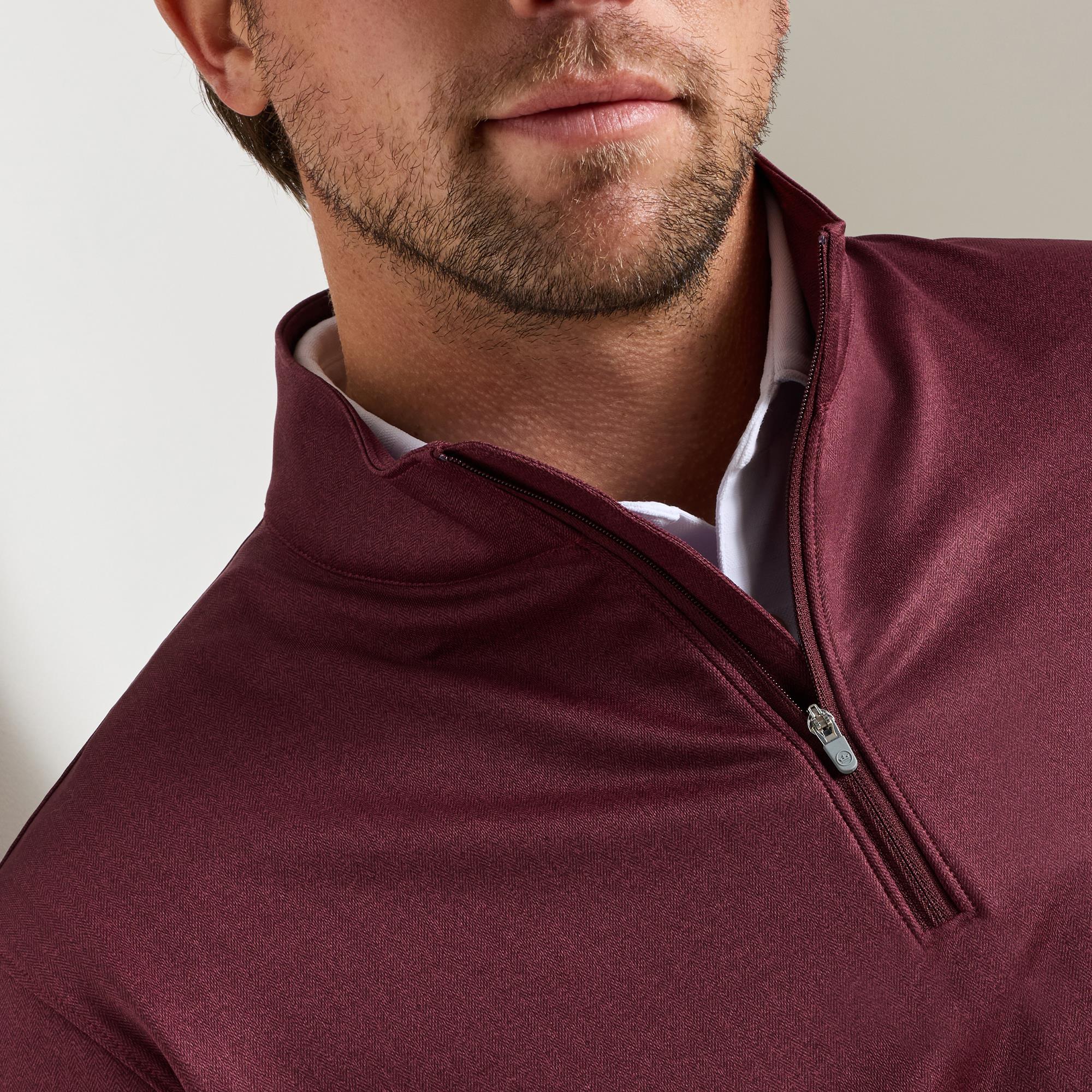 Peter Millar Perth Herringbone Performance Quarter Zip Mens Golf Mid Layer Bordeaux